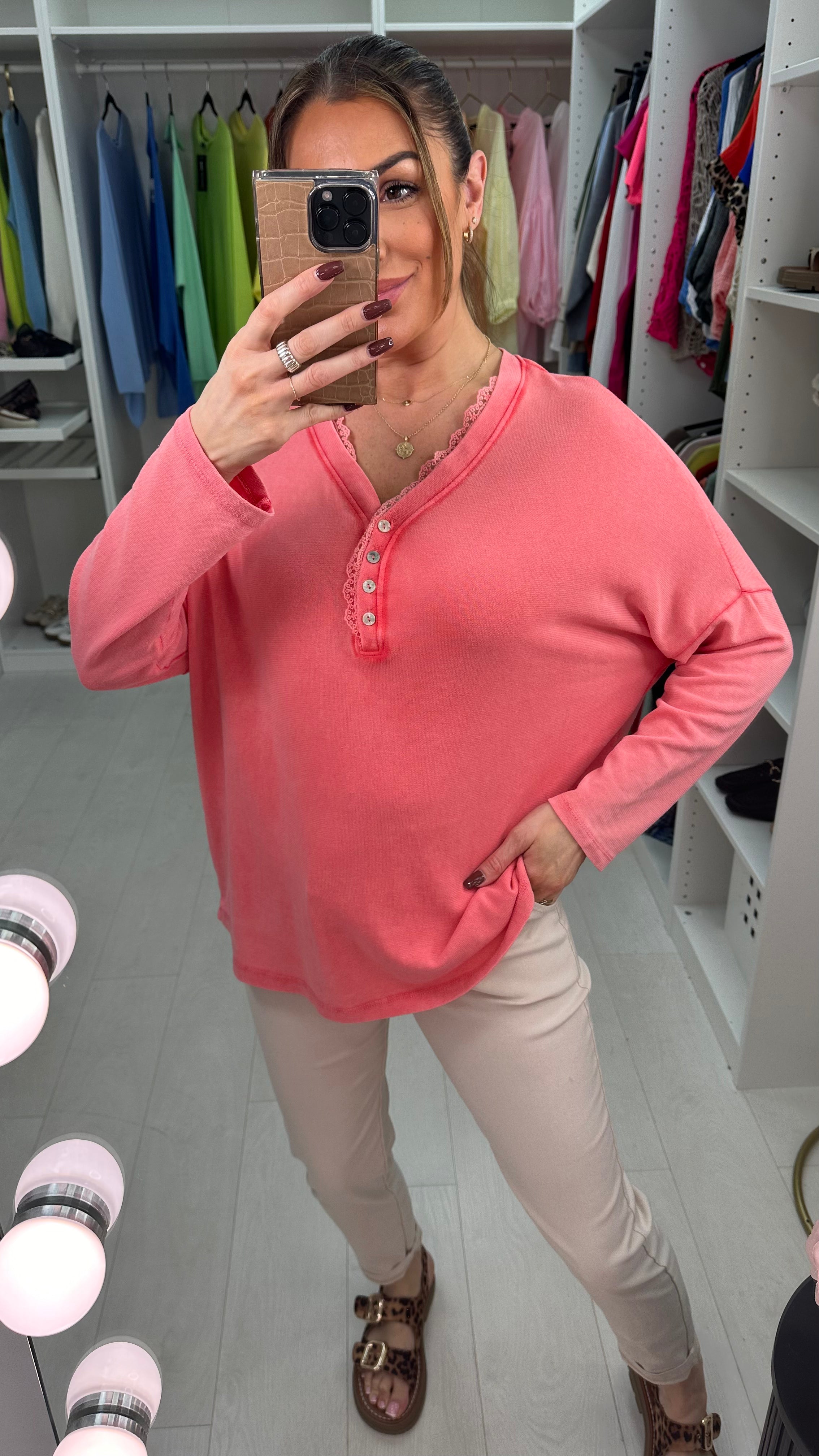 Louelle Plain Lace Detailed V Neck Top