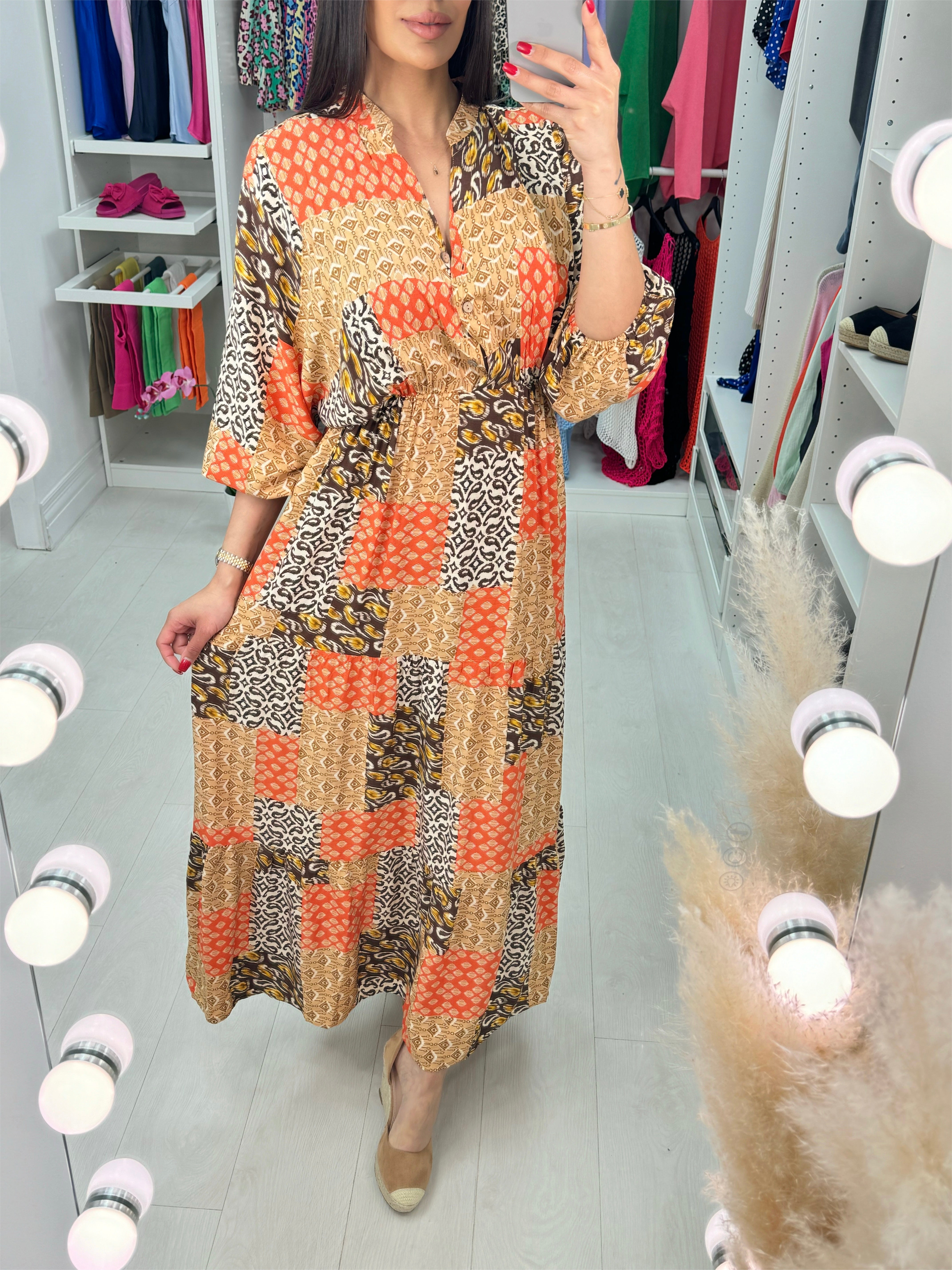 Aldona Multi Pattern Long Sleeve Maxi Dress