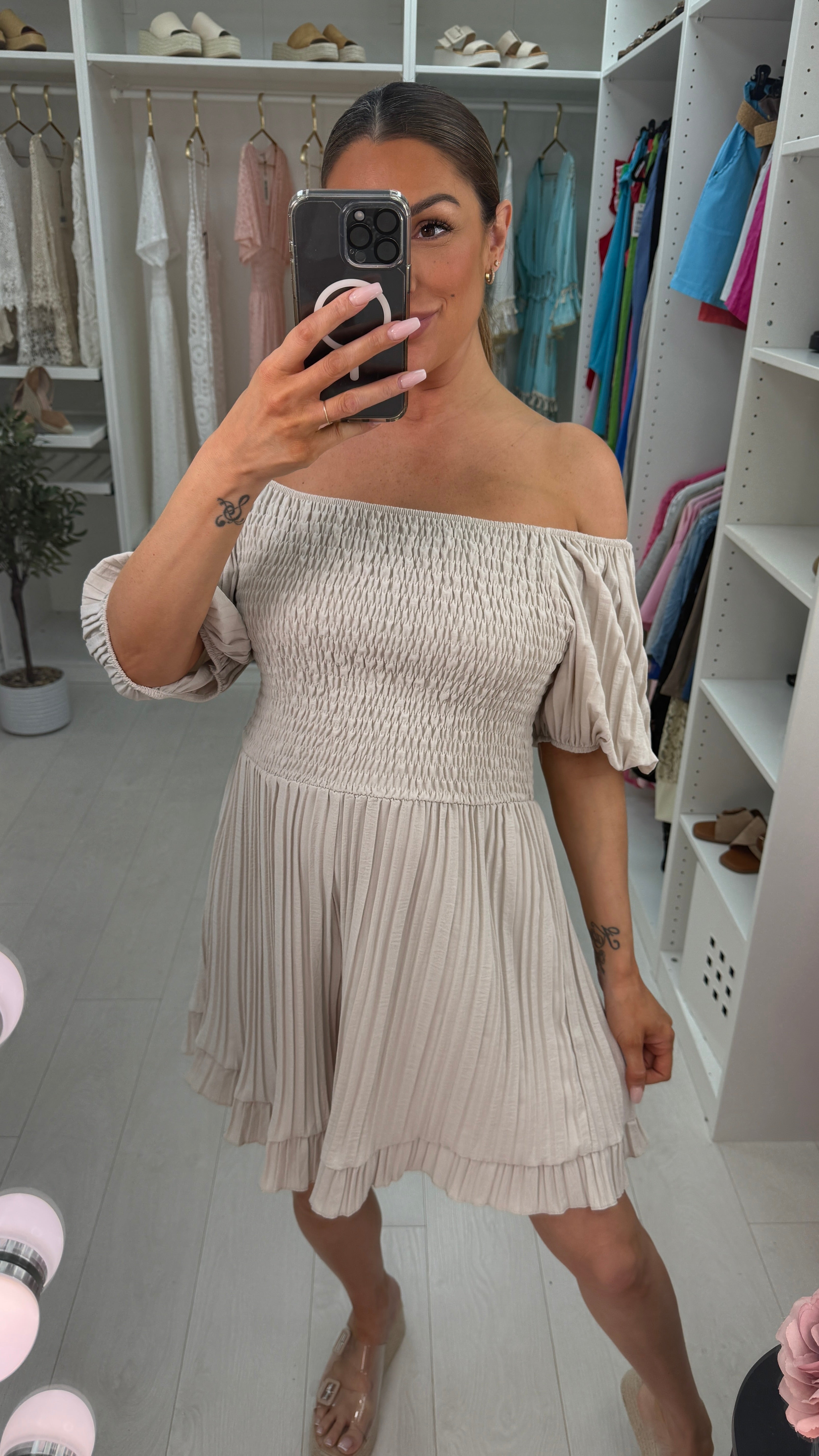 Ivette Plain Pleated Bardot Playsuit