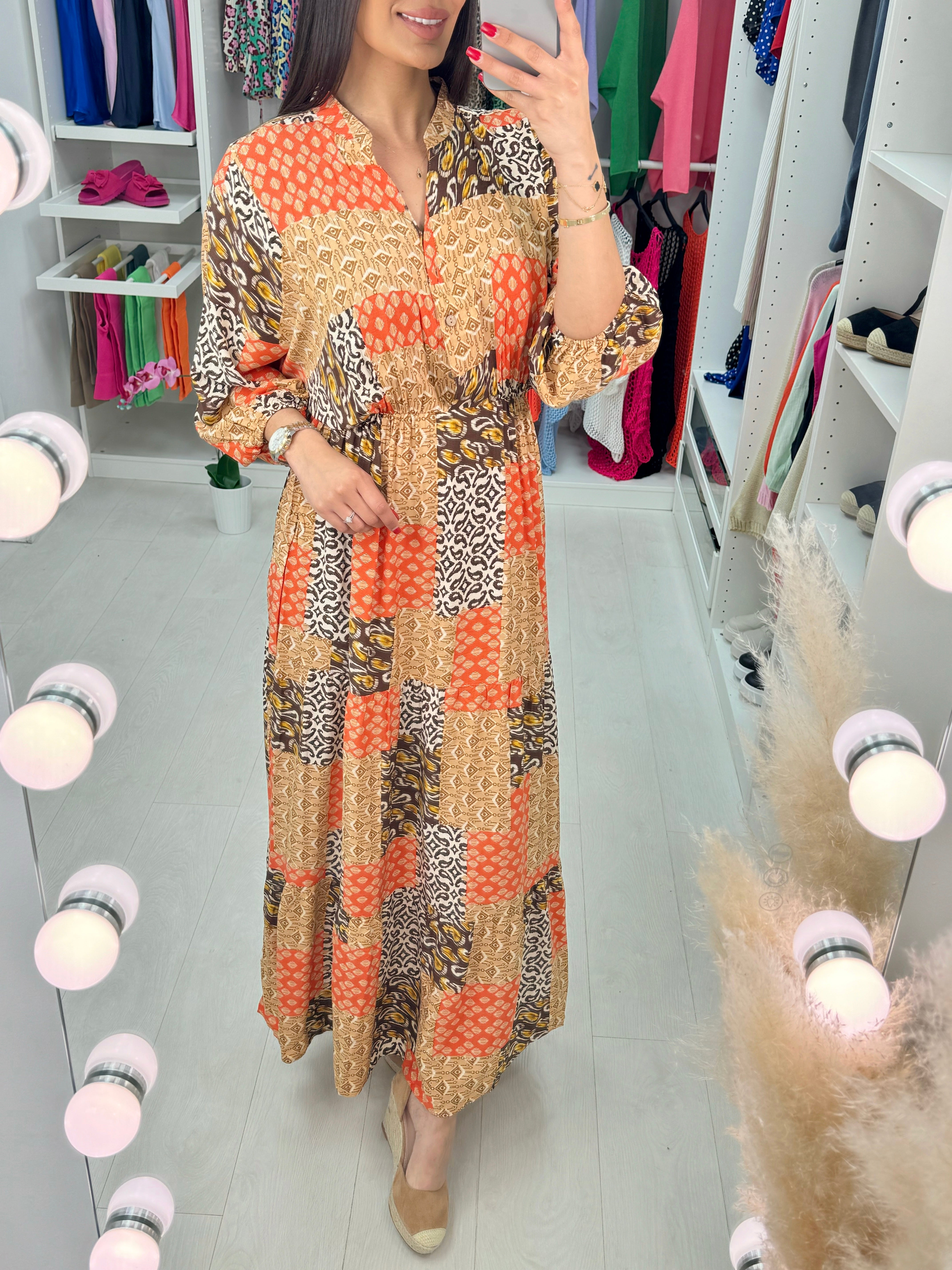 Aldona Multi Pattern Long Sleeve Maxi Dress