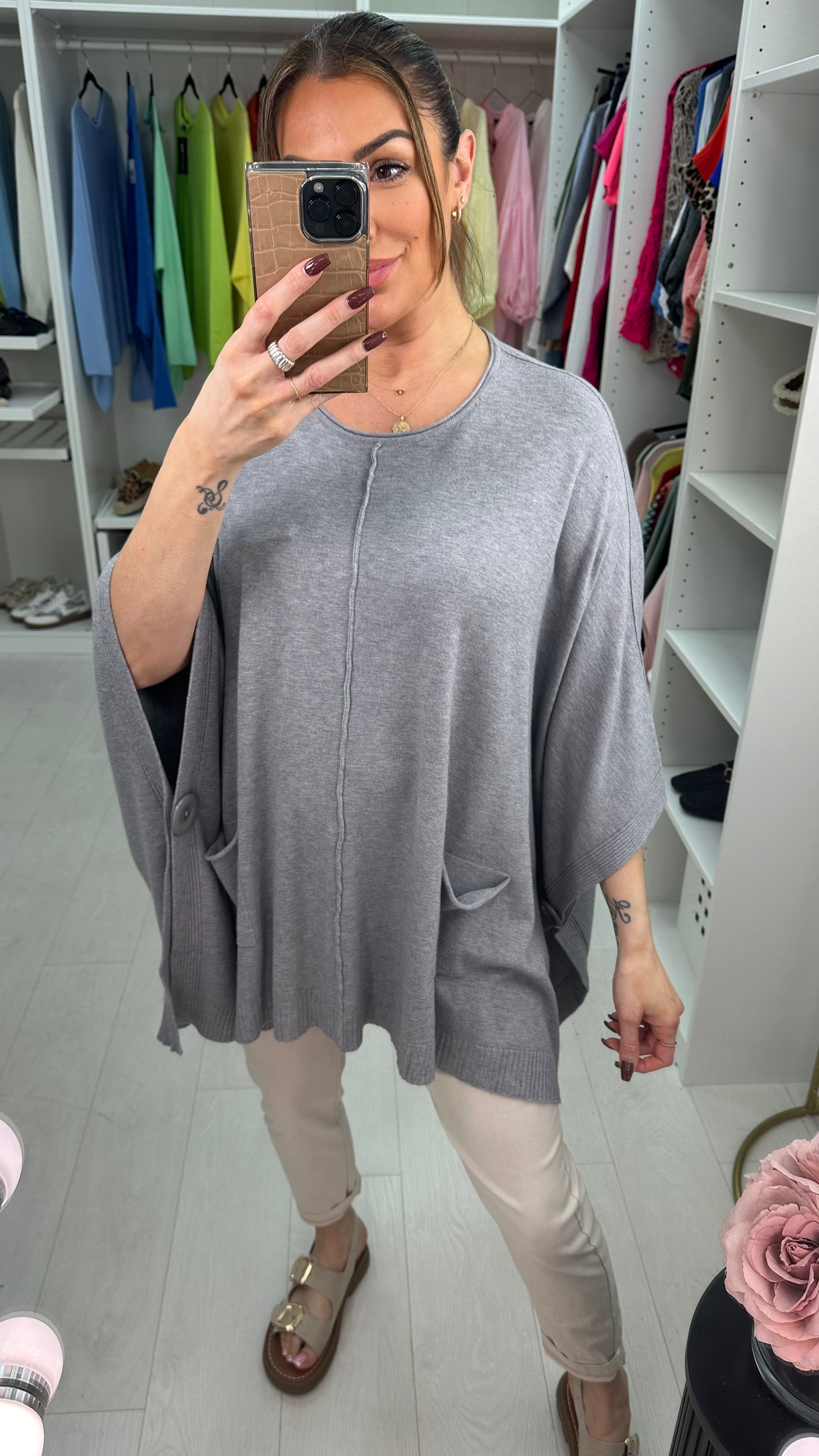 Layla Supersoft Button Detail Poncho Jumper