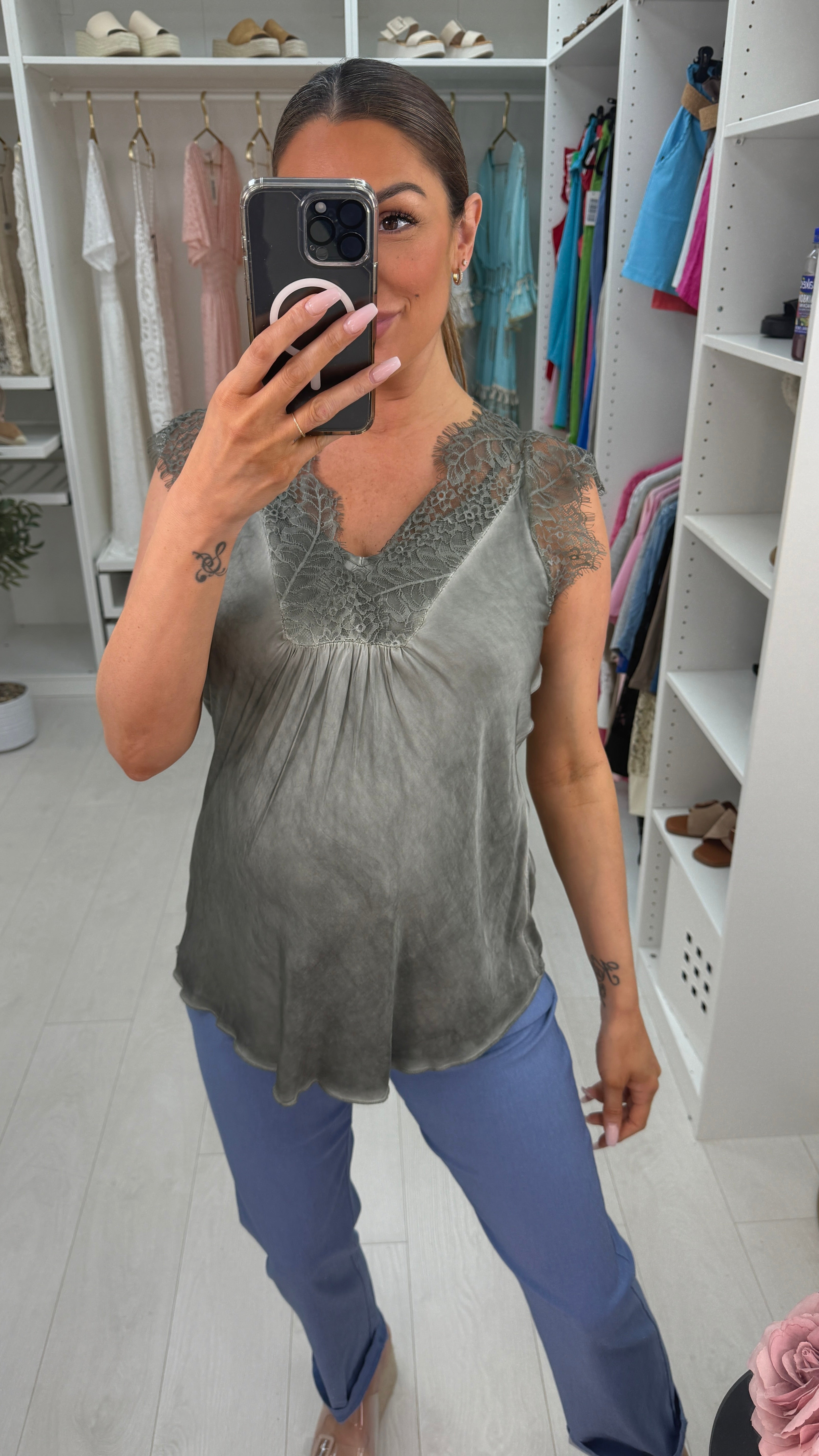 Luca Lace Trim Detail Satin Top