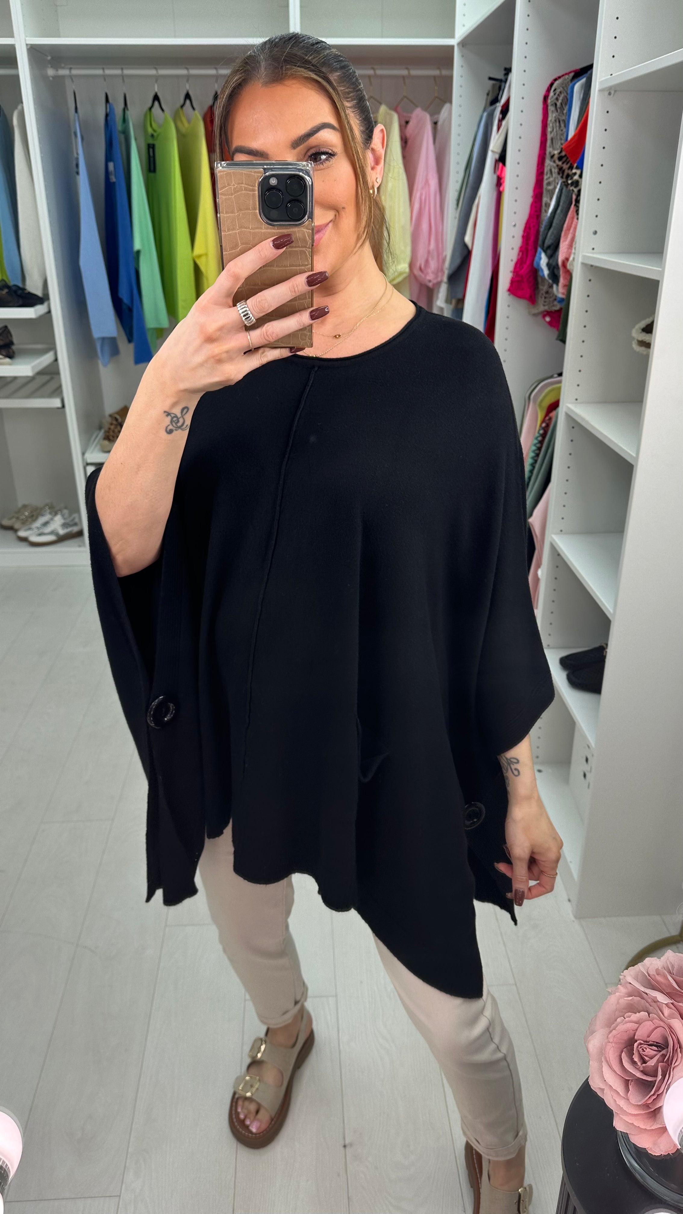 Layla Supersoft Button Detail Poncho Jumper