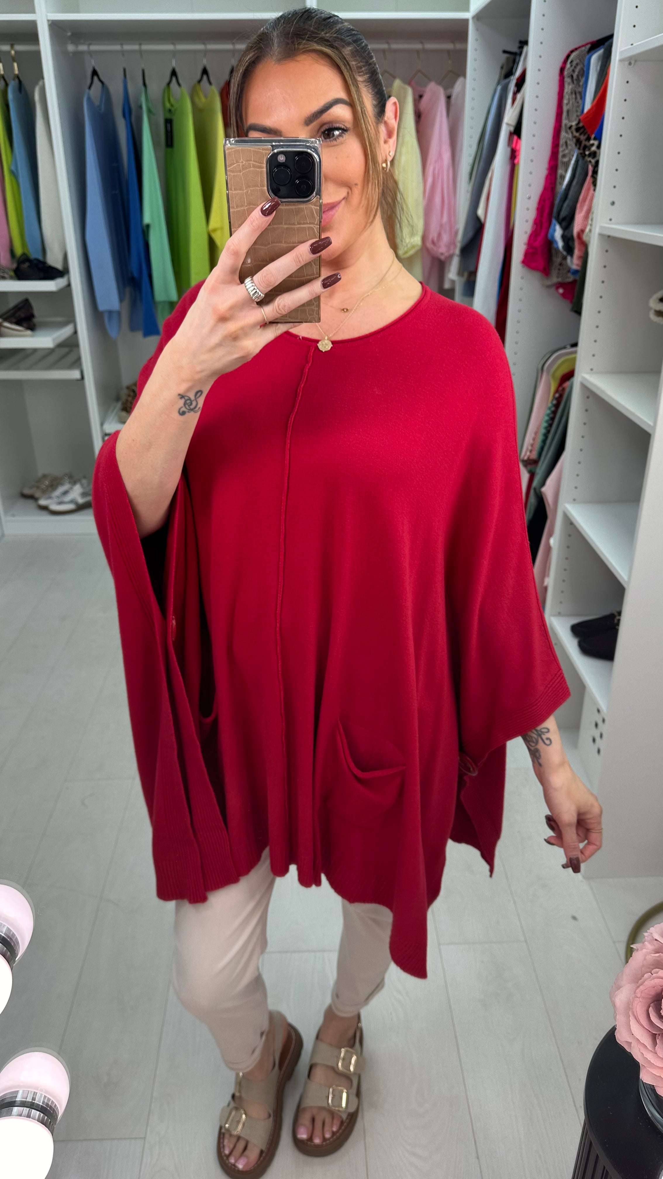 Layla Supersoft Button Detail Poncho Jumper