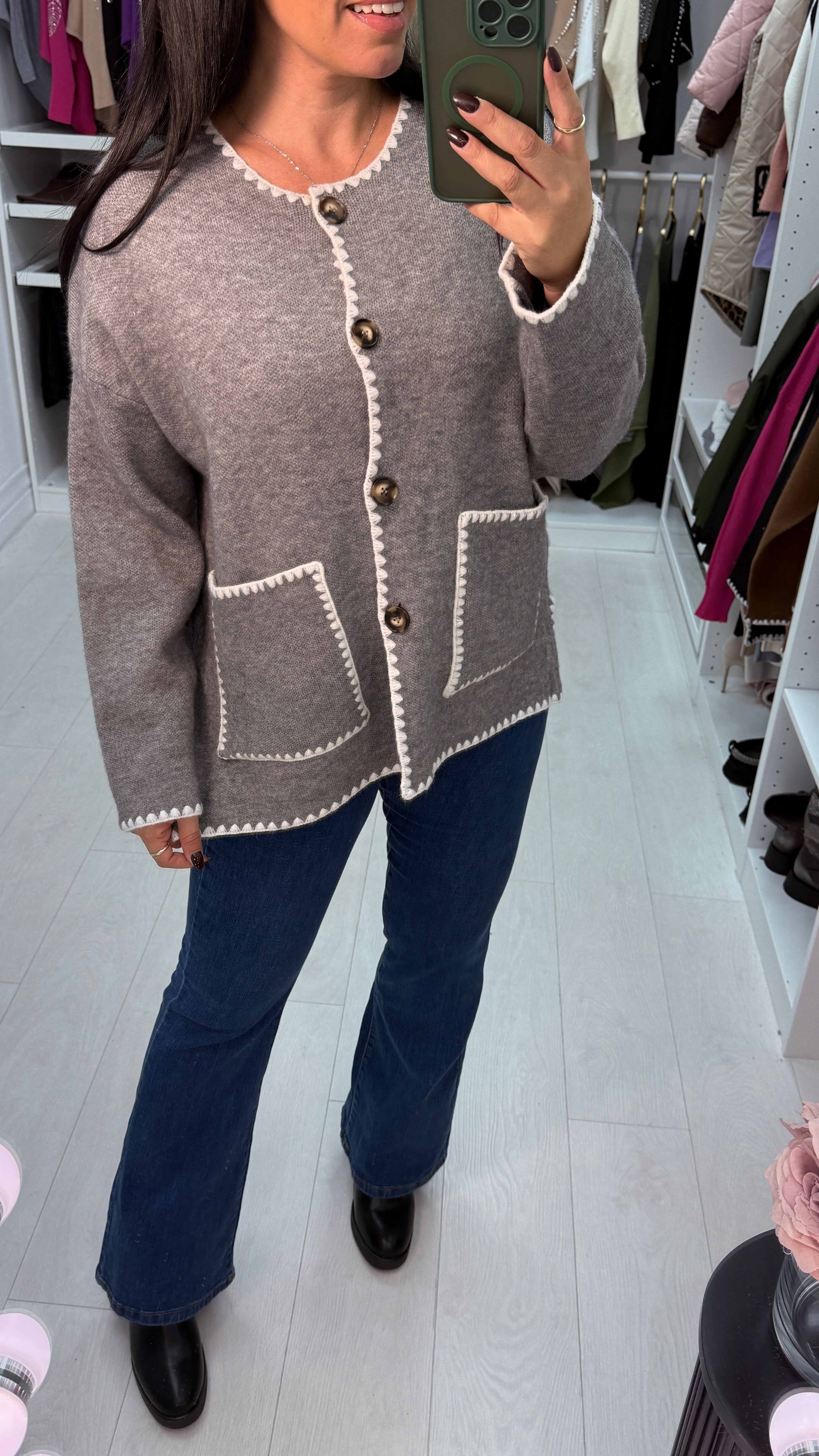 Aryanna Contrast Stitch Cardigan