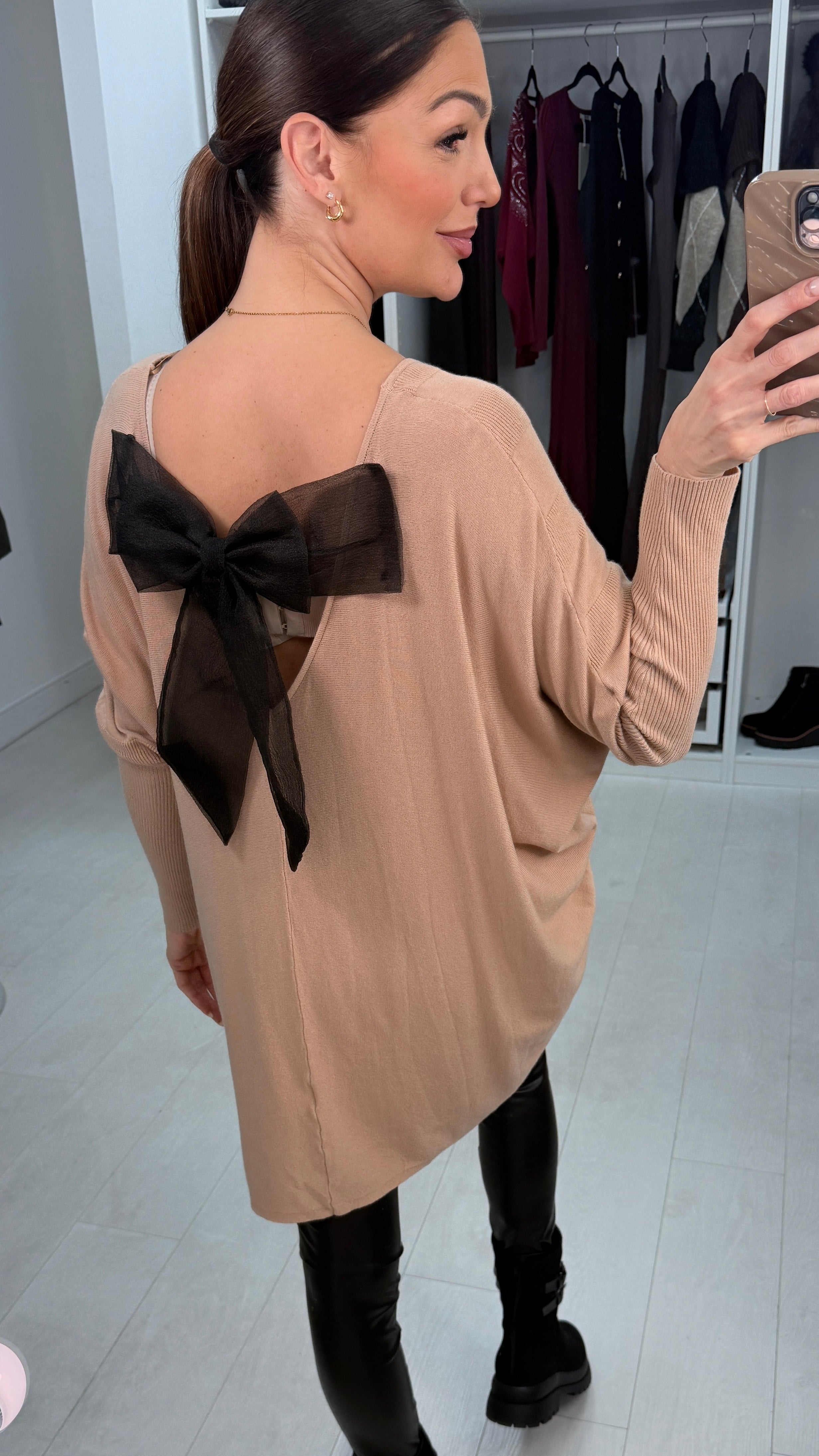 Reeva Plain Asymmetric Bow Back Jumper