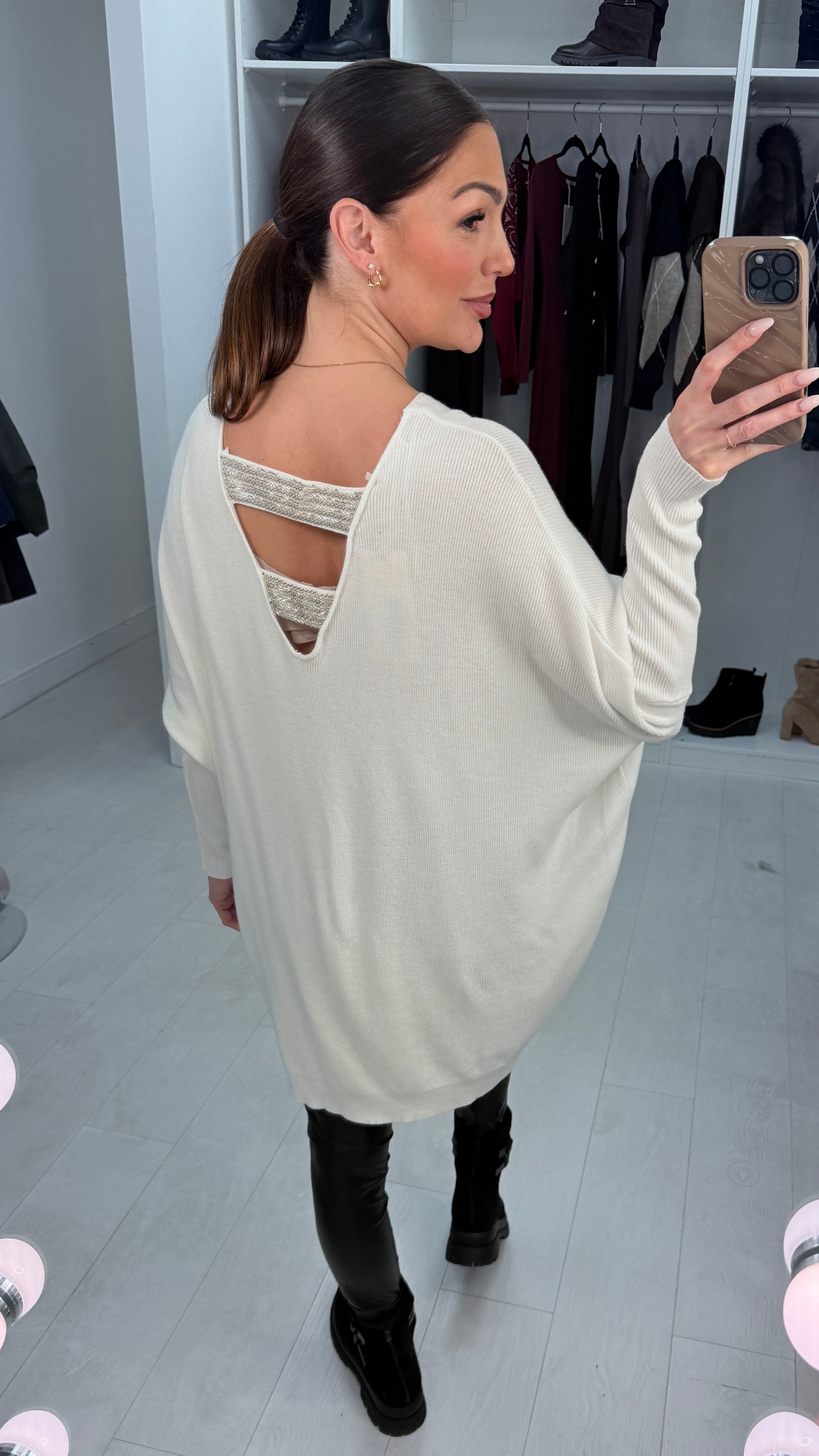 Bethan Plain Embellished Cut Out Back Jumper