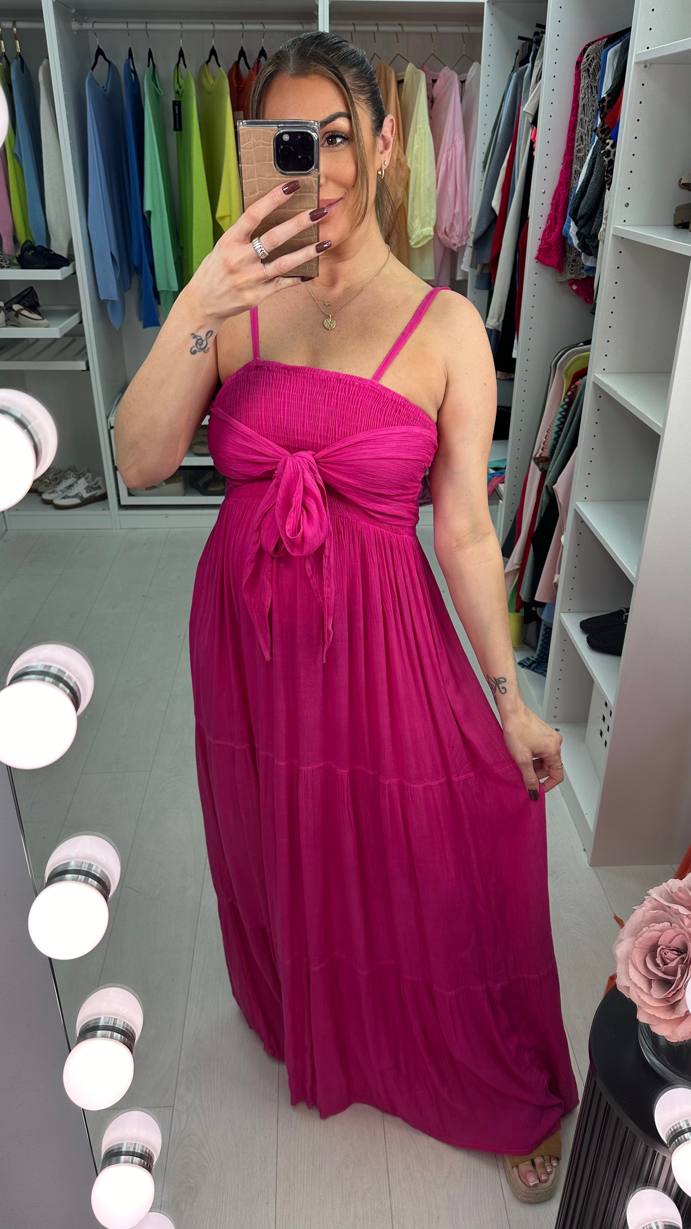 Reece Plain Elasticated Bust Floaty Maxi Dress