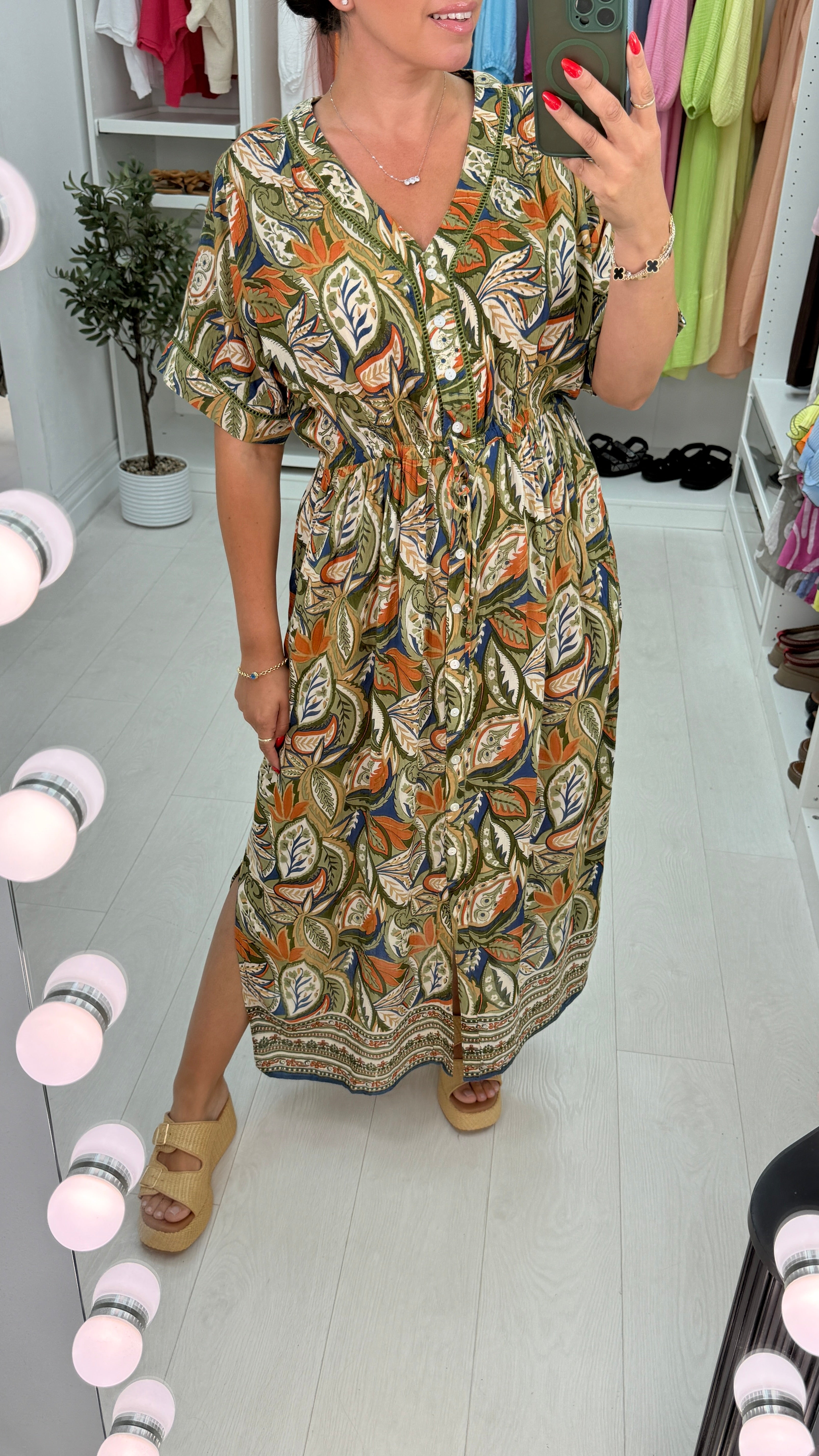 Feliana Paisley Print Button Closure Maxi dress