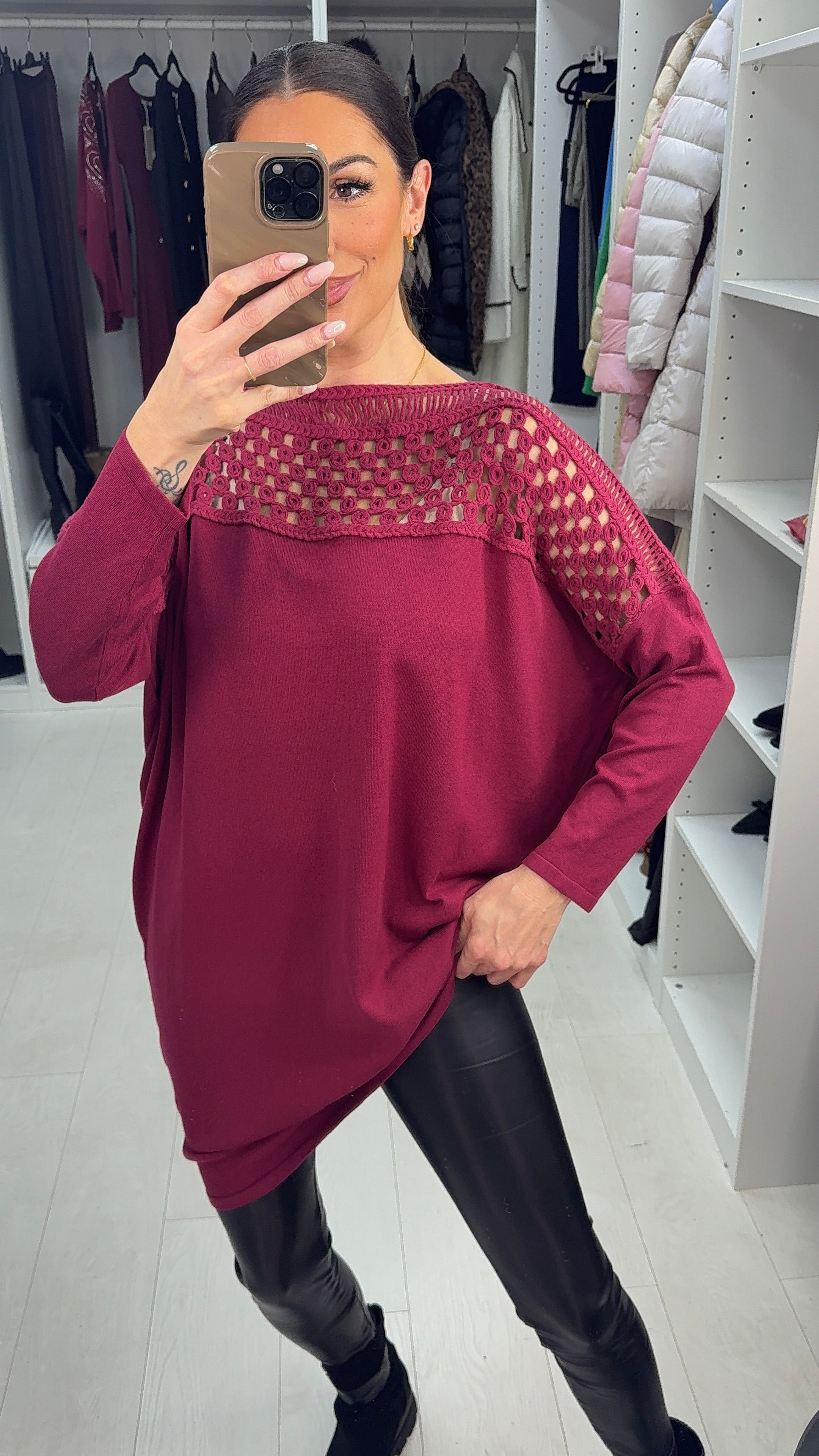 Ginevra Plain Crochet Detail Longline Jumper