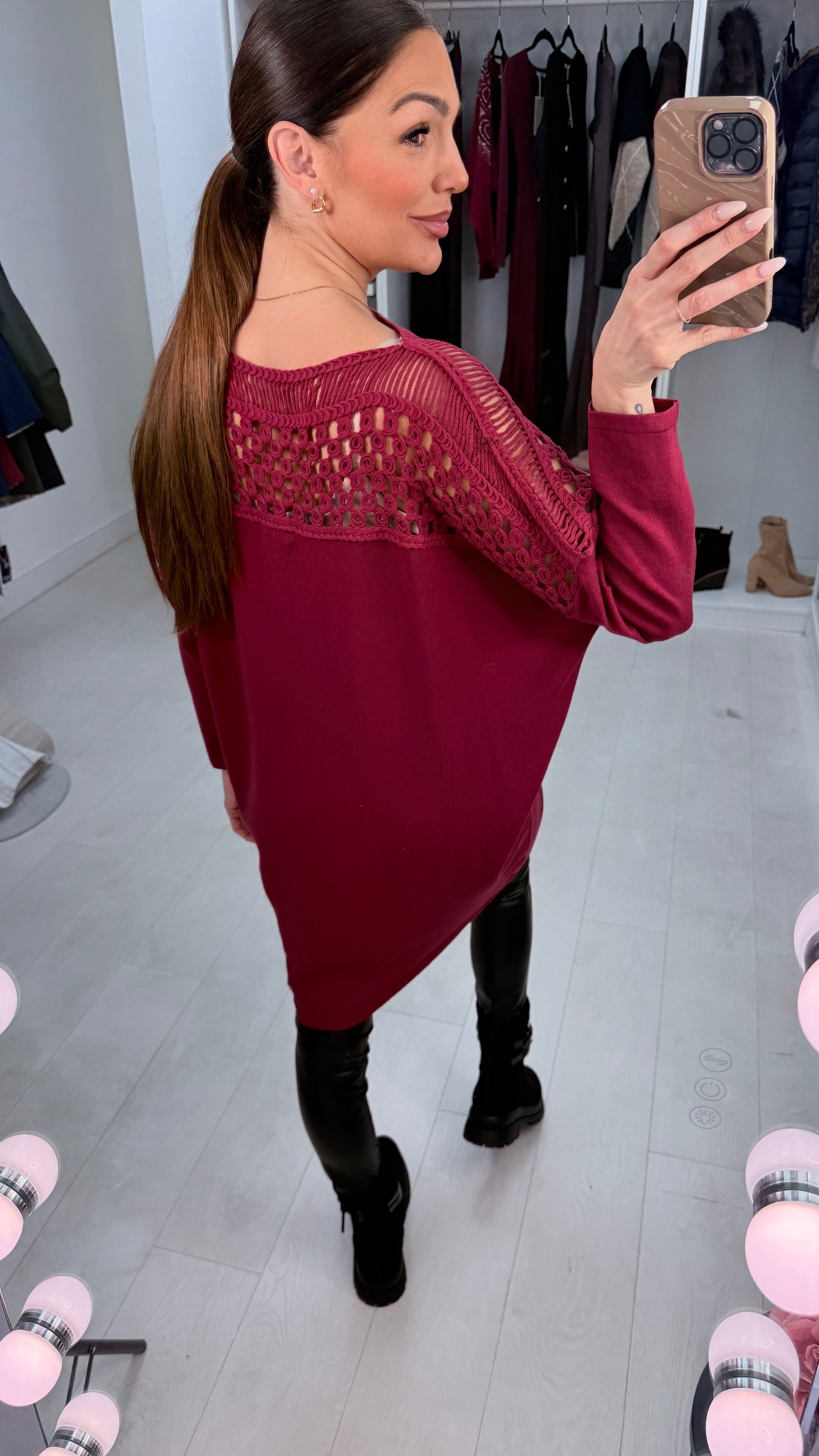 Ginevra Plain Crochet Detail Longline Jumper