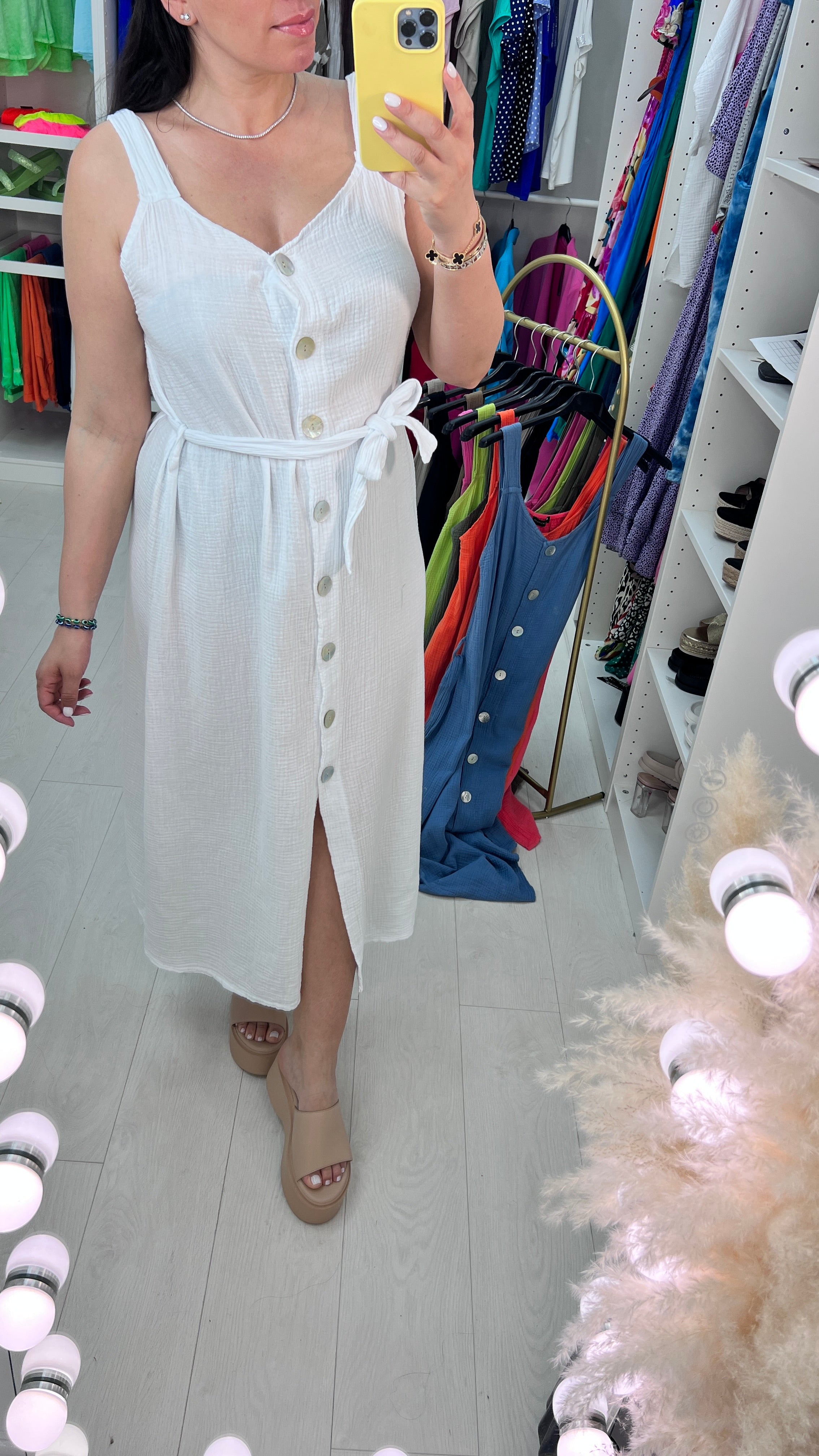 Ilay Button Front Cheesecloth Dress