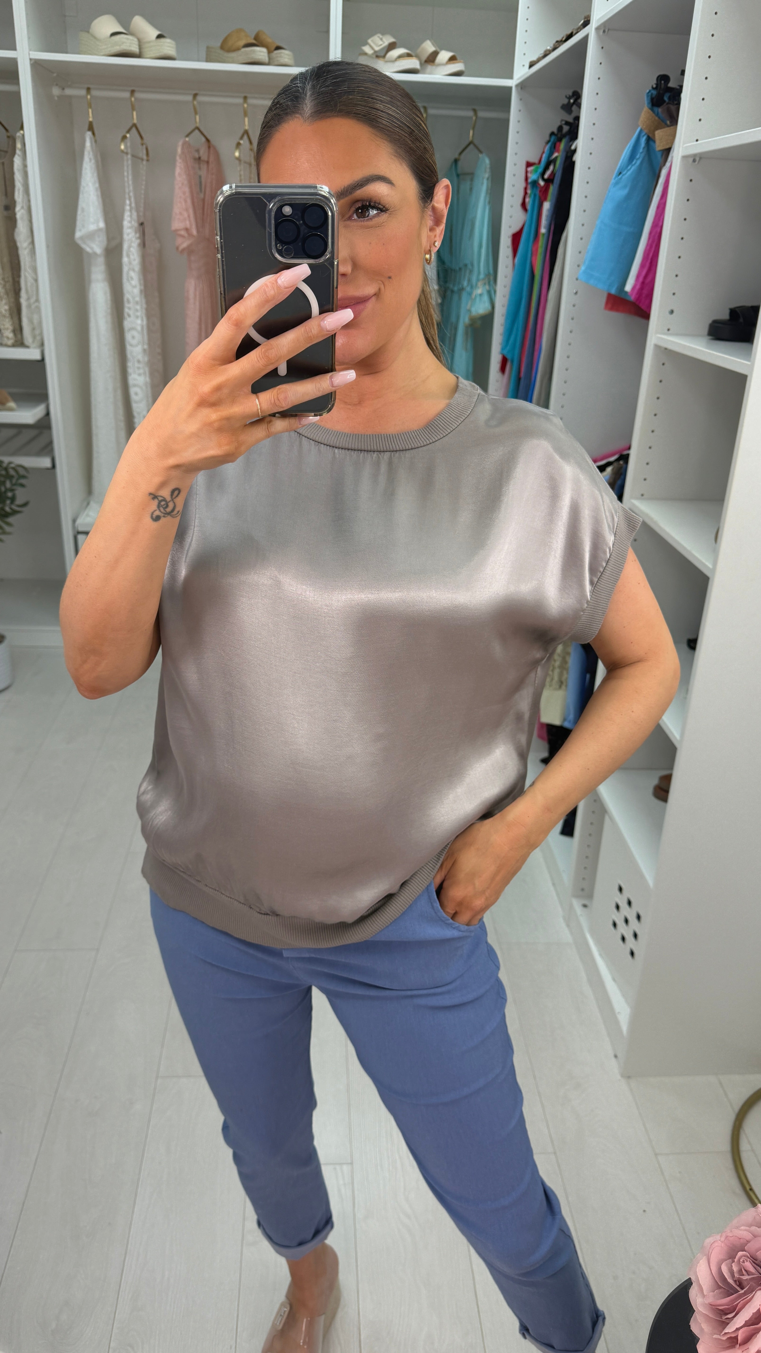 Samoa Plain Round Neck Satin Top