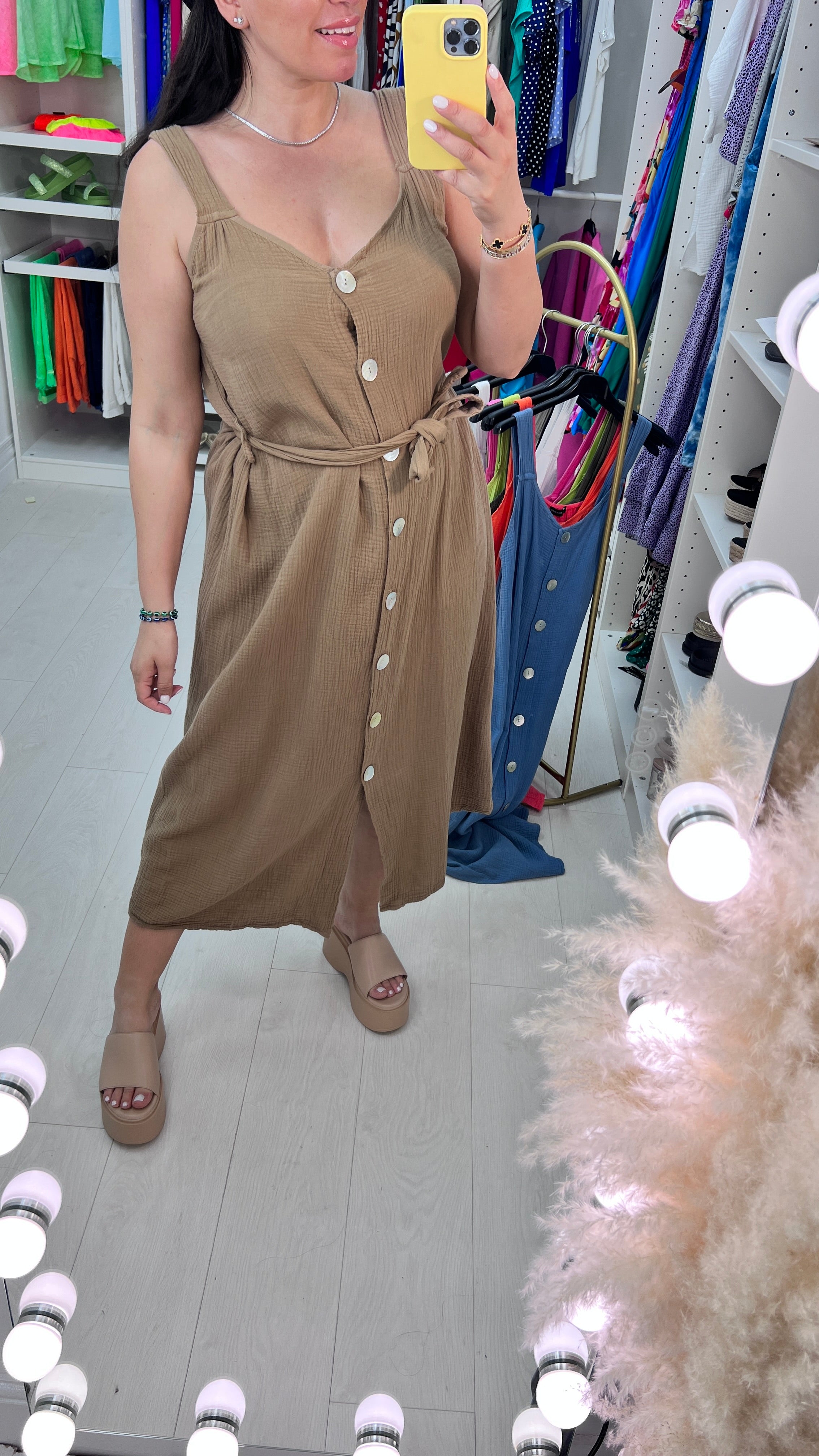 Ilay Button Front Cheesecloth Dress