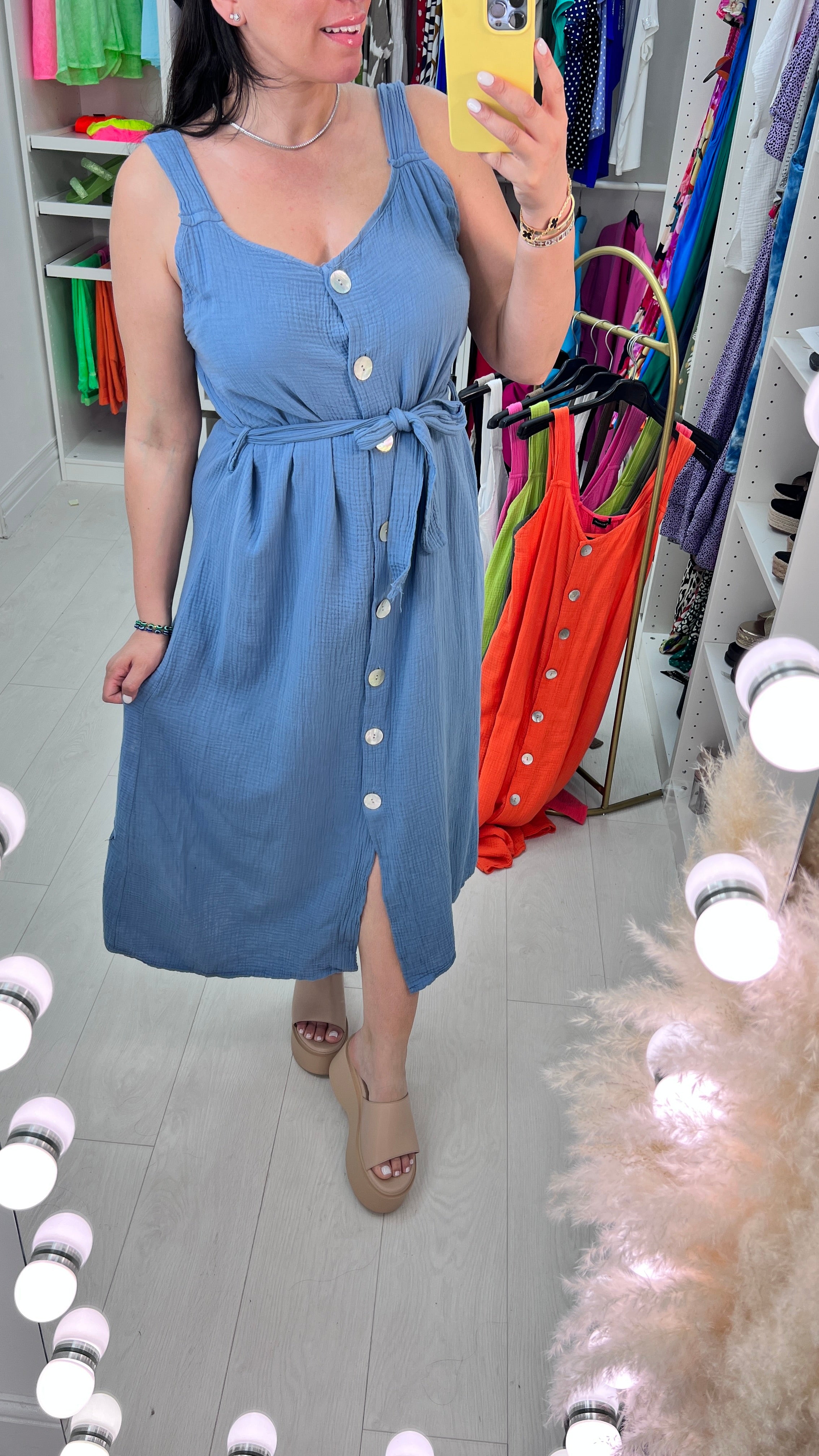 Ilay Button Front Cheesecloth Dress