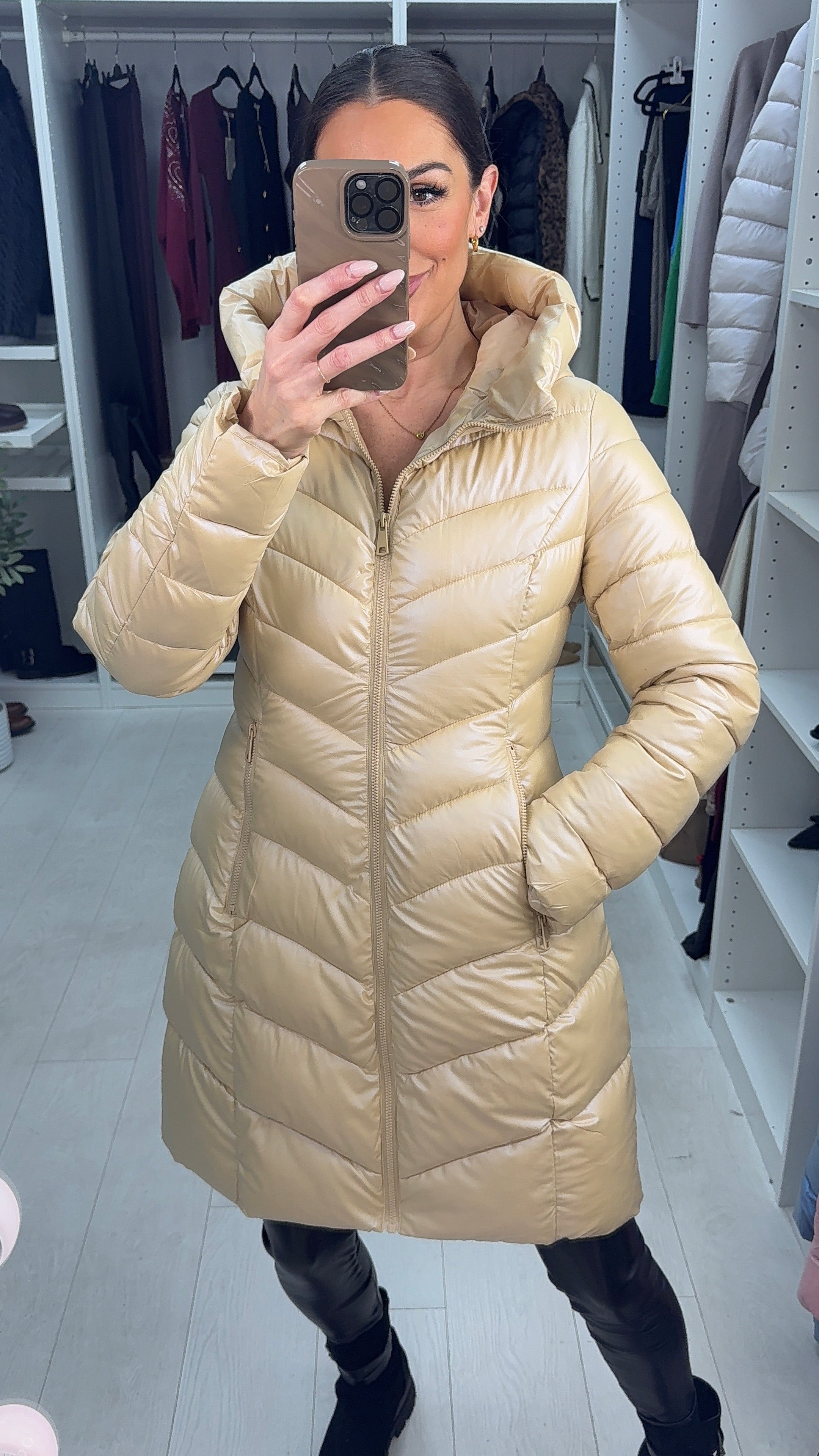 Tally Plain Chevron Design Hooded Coat