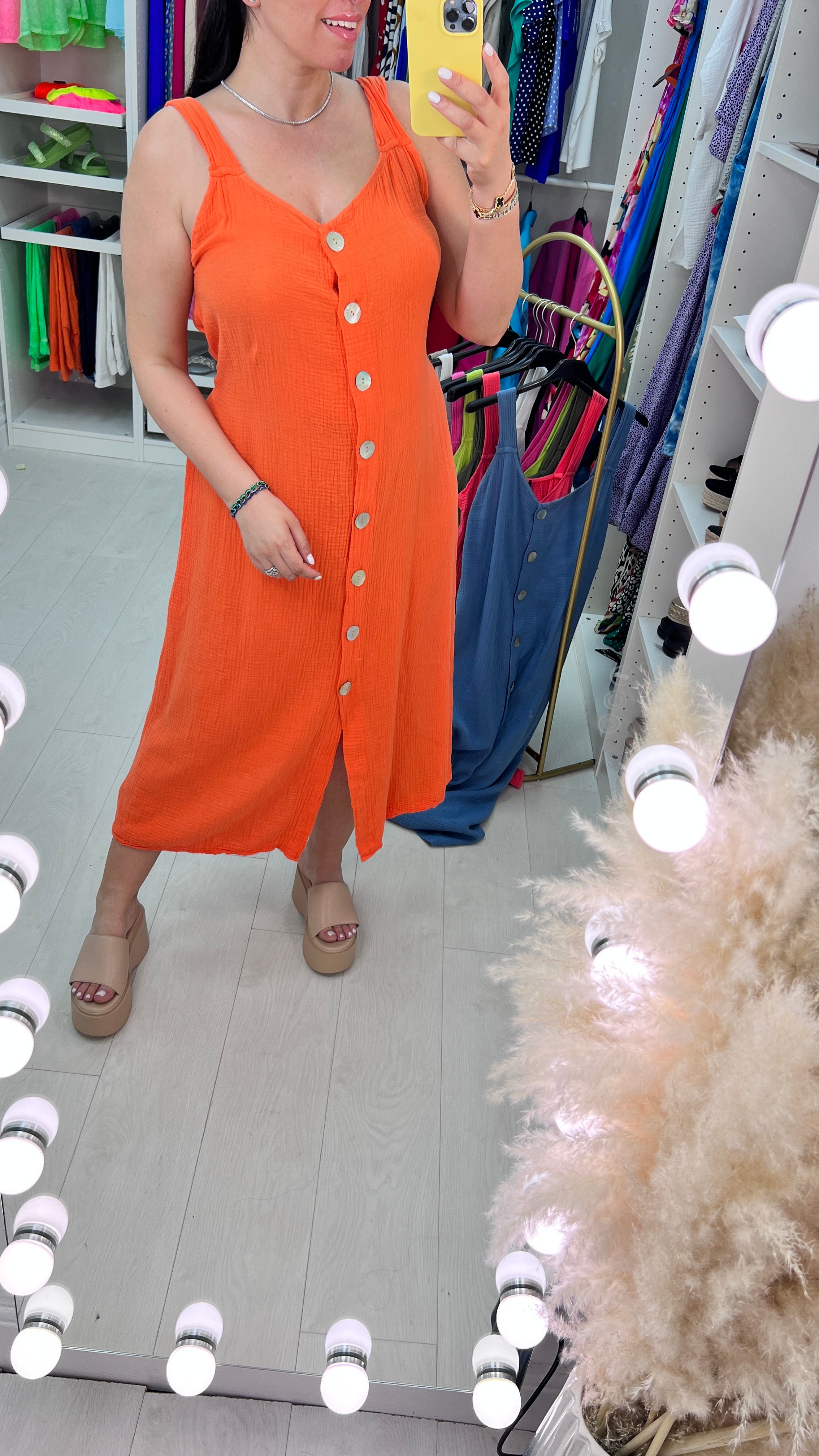 Ilay Button Front Cheesecloth Dress