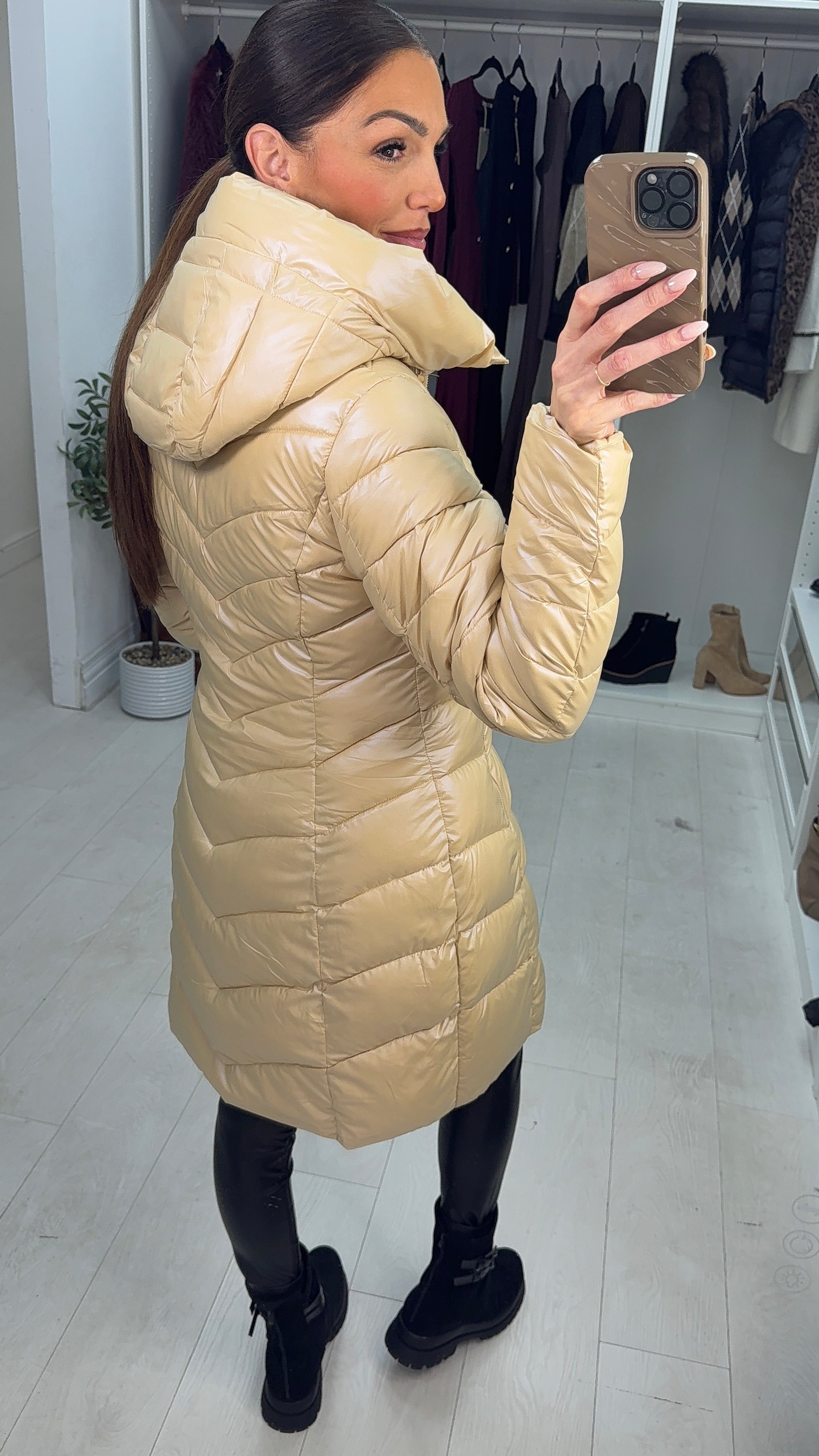 Tally Plain Chevron Design Hooded Coat