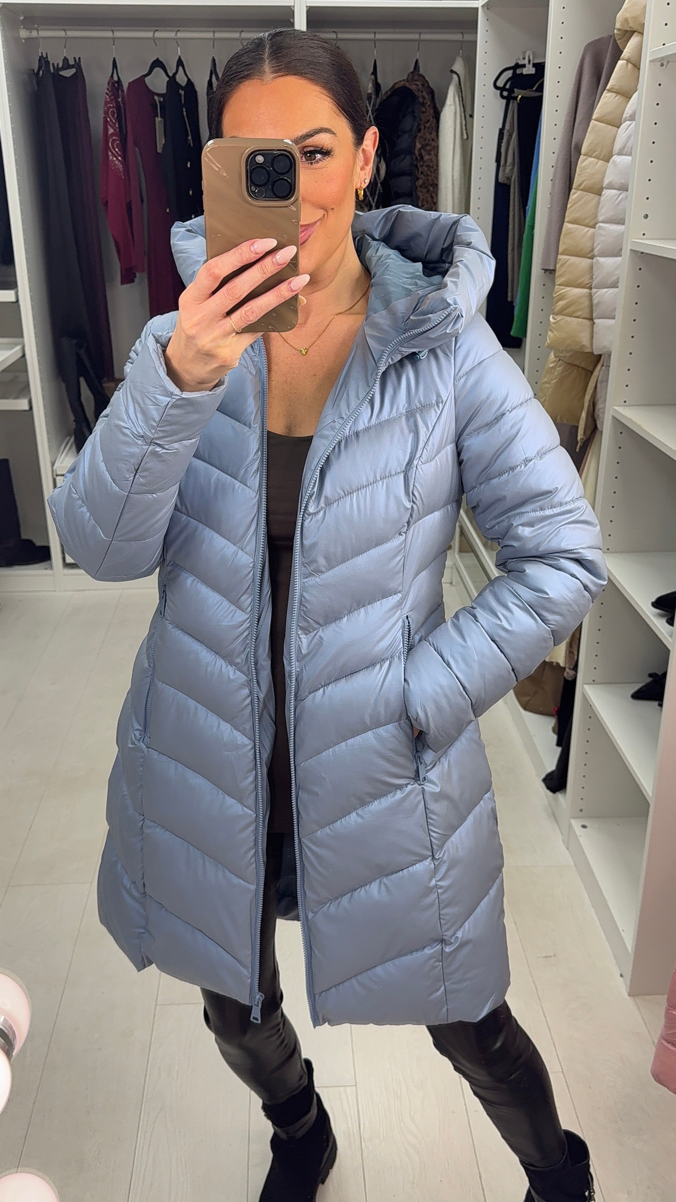 Tally Plain Chevron Design Hooded Coat