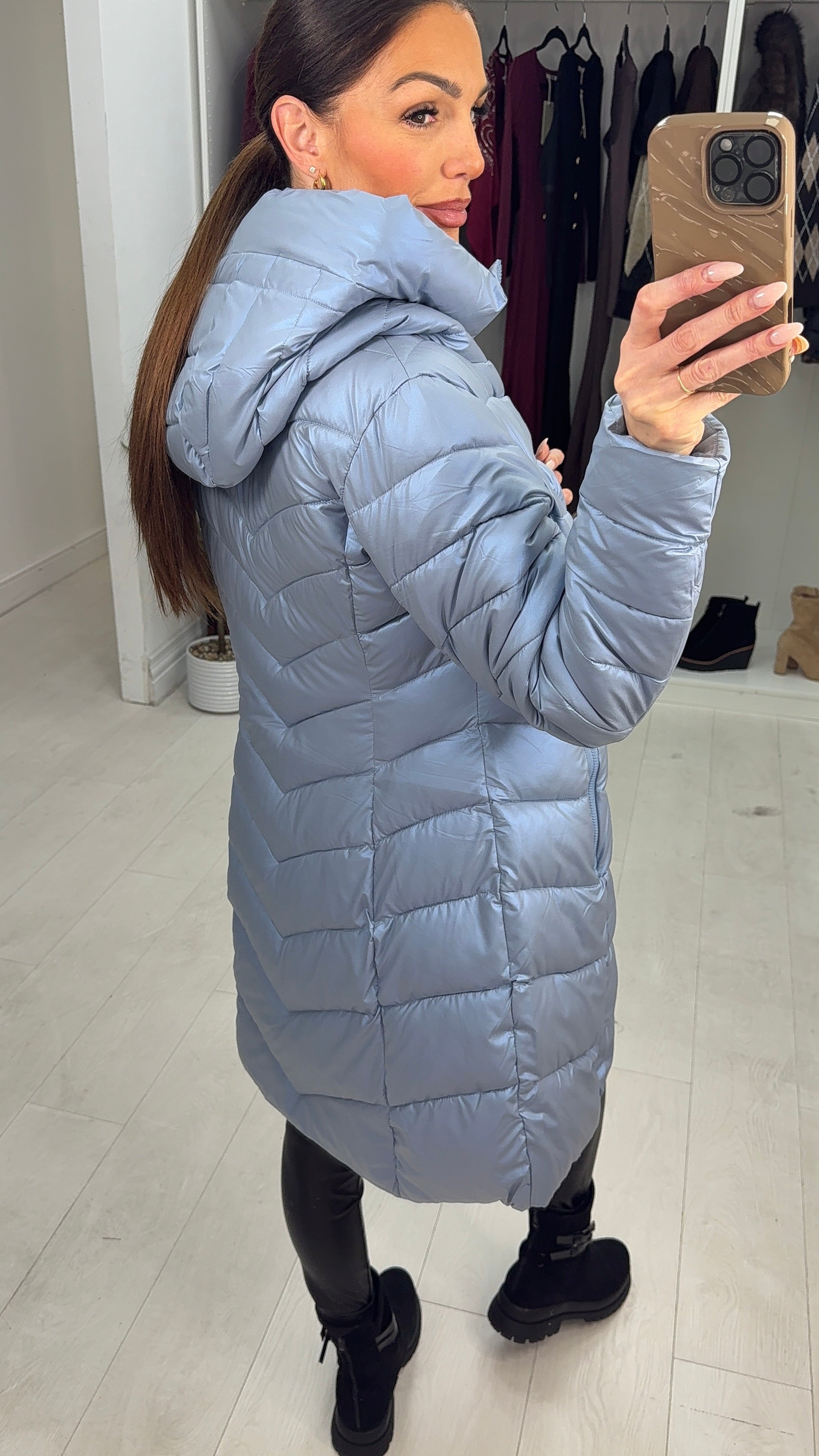 Tally Plain Chevron Design Hooded Coat