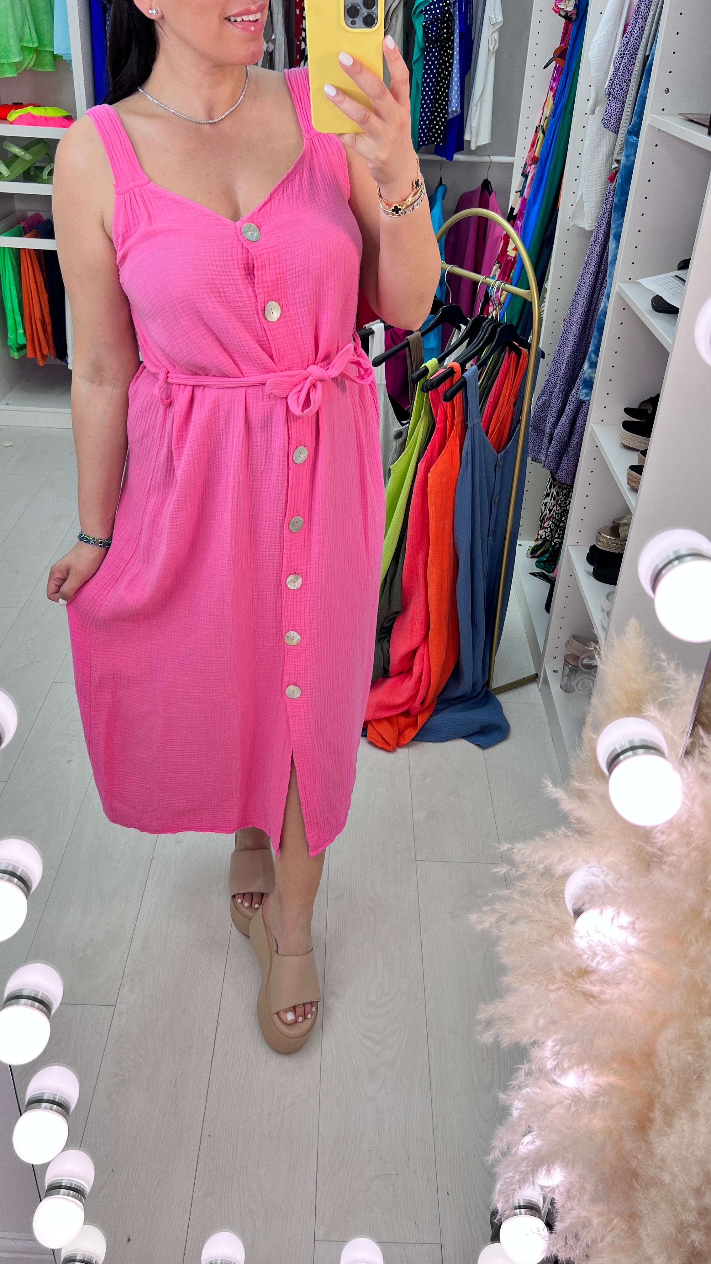 Ilay Button Front Cheesecloth Dress