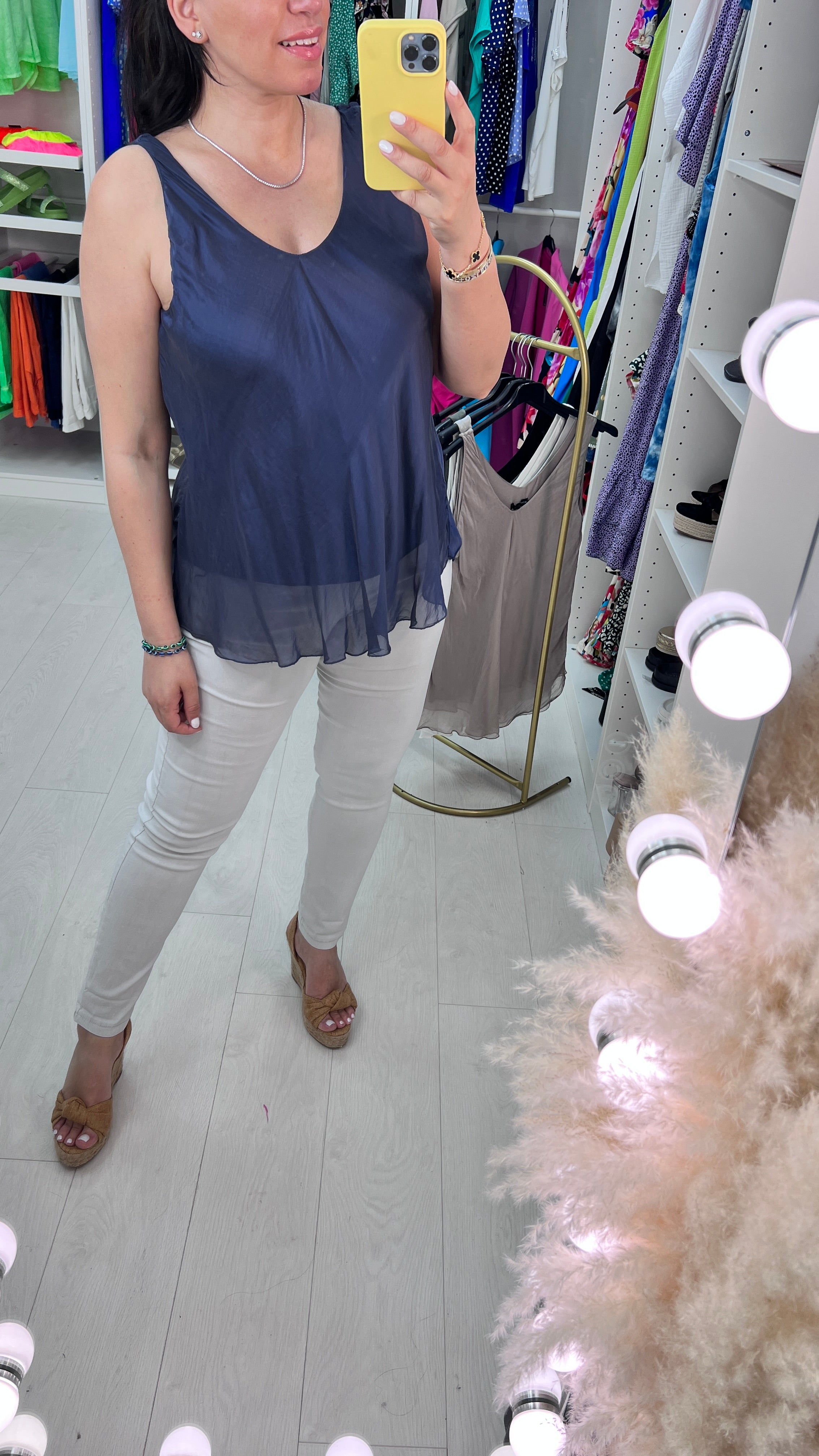 Jenner V Front And Back Double Layer Silk Cami