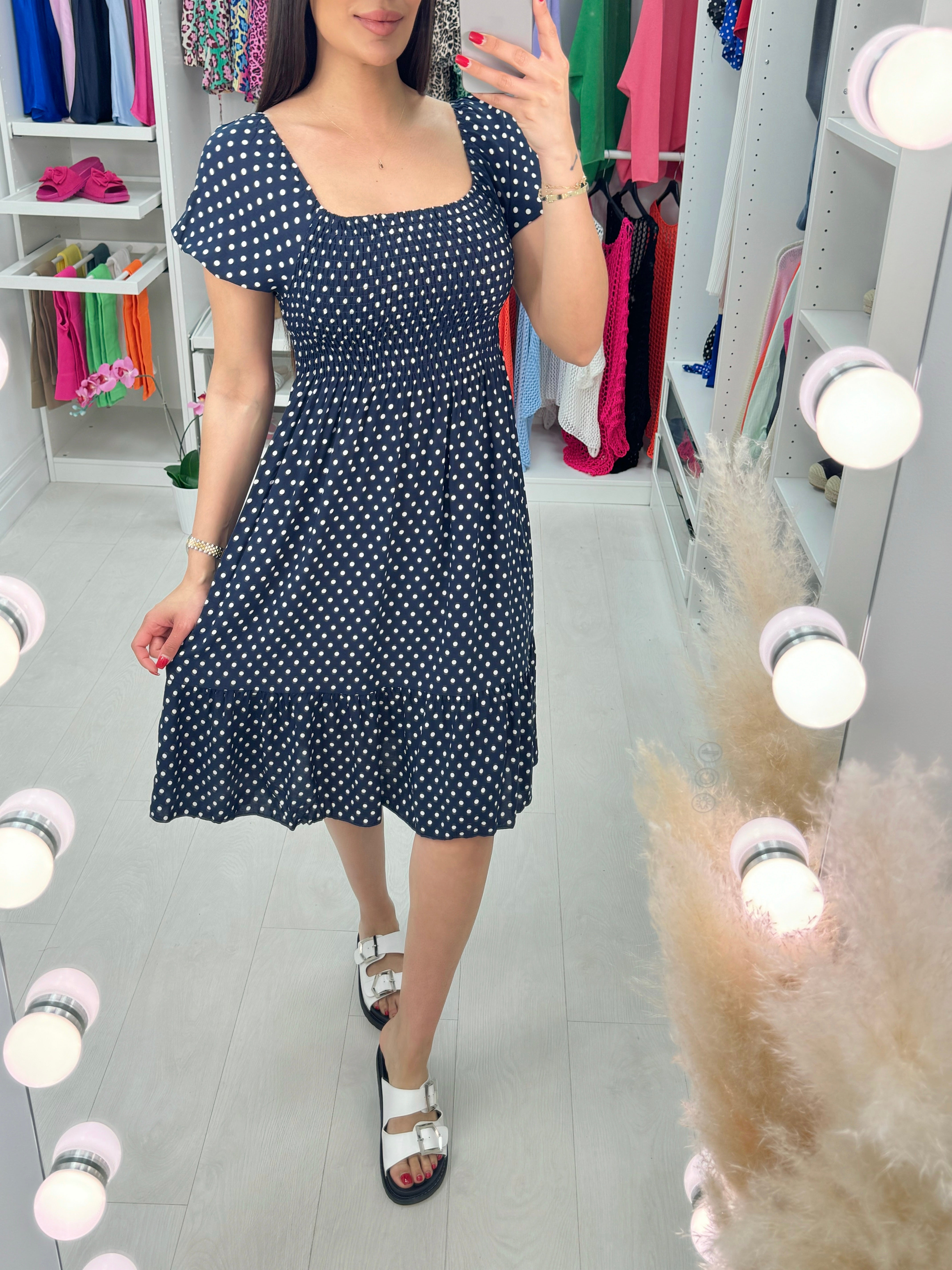 Tarni Polka Dot Print Bardot Dress