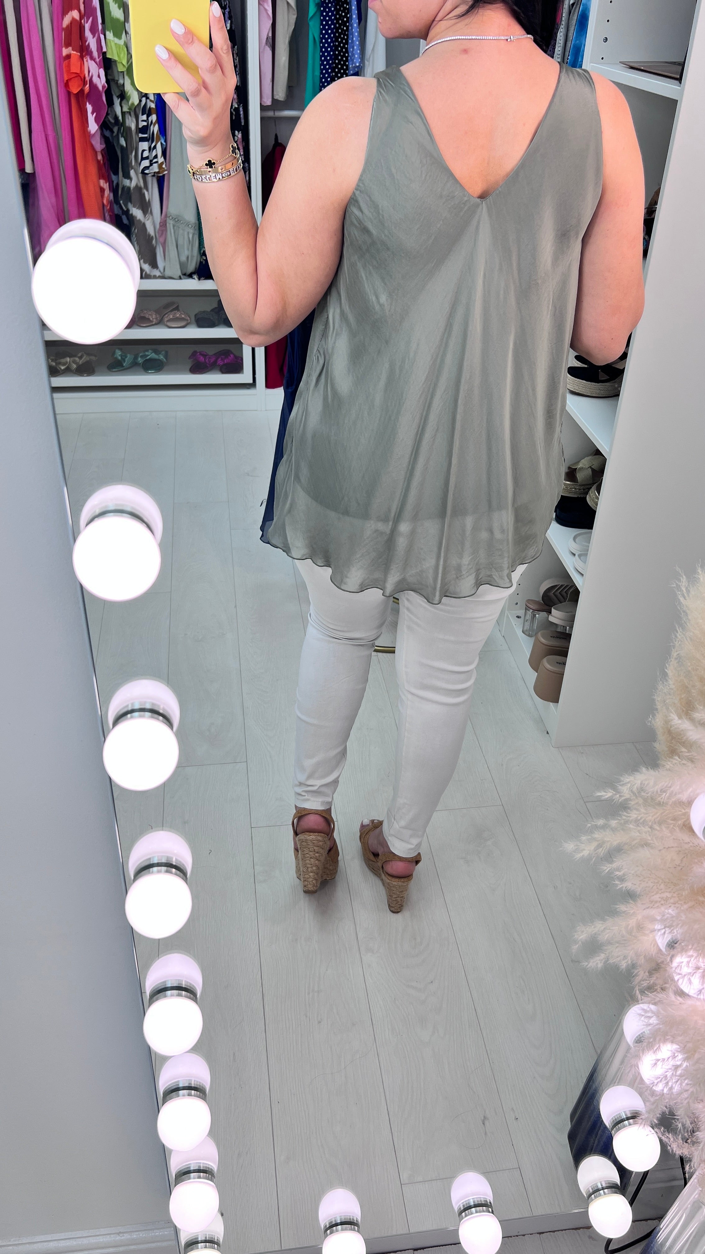 Jenner V Front And Back Double Layer Silk Cami