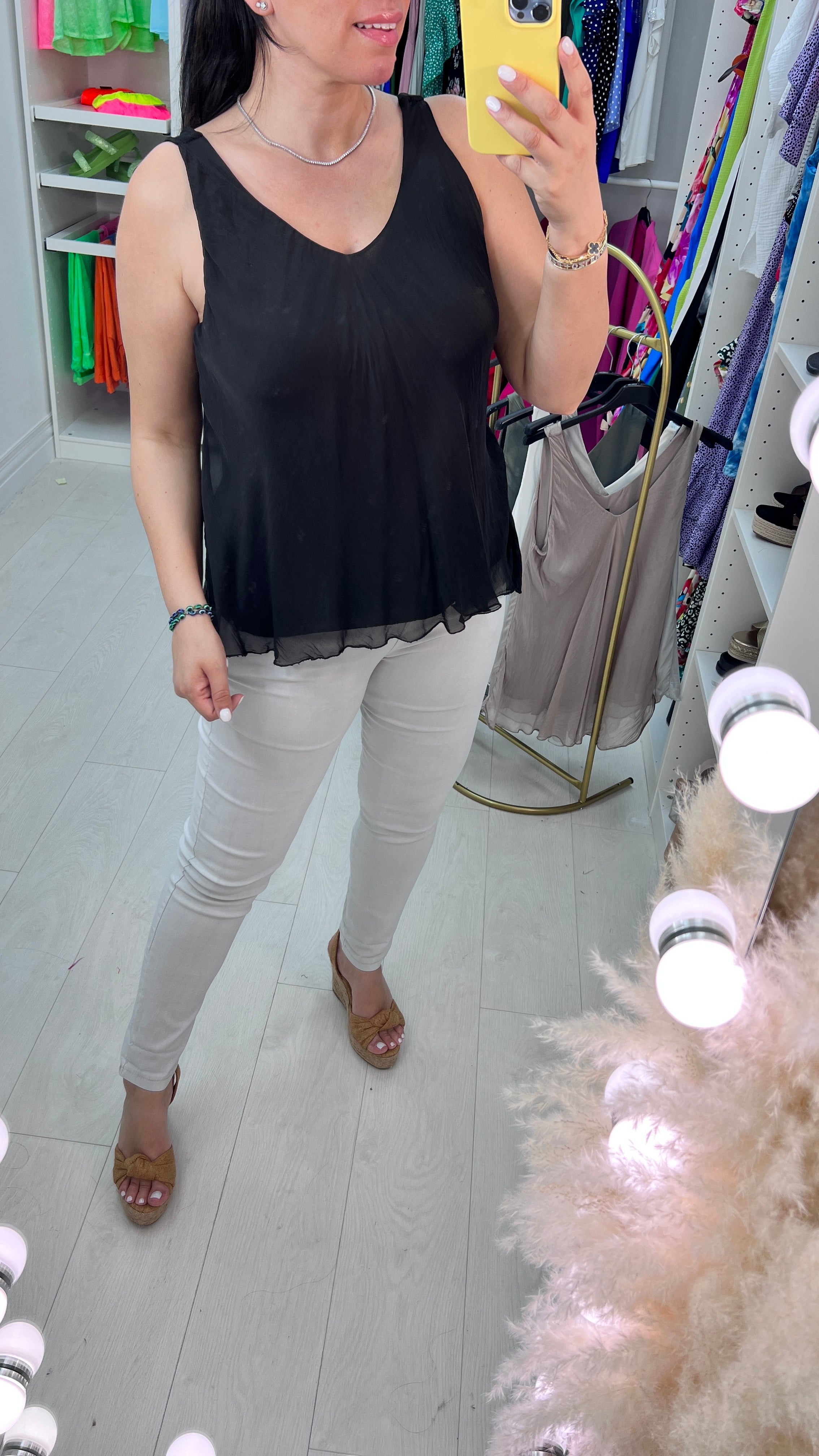 Jenner V Front And Back Double Layer Silk Cami