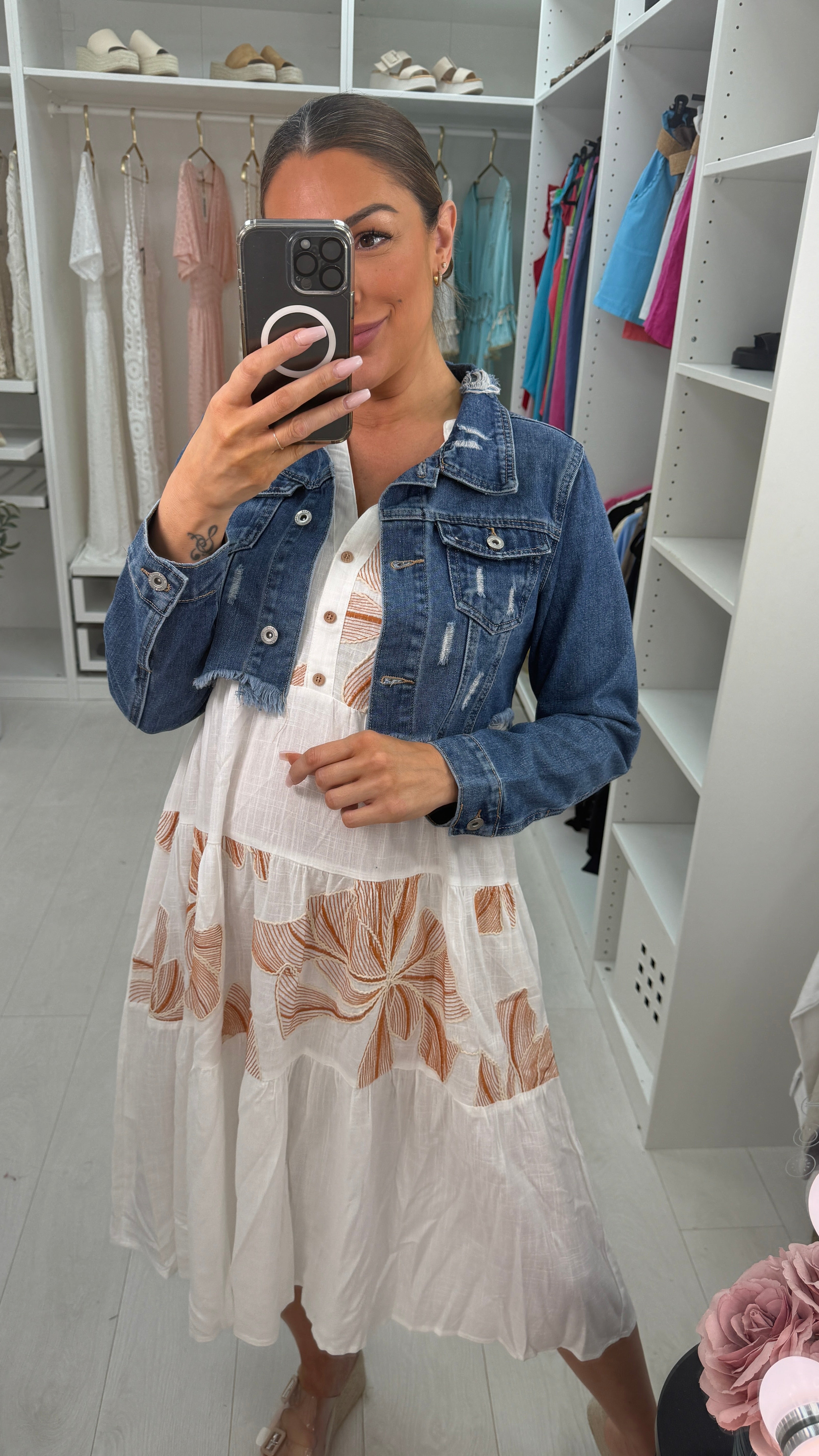 Kimora Distressed Cropped Denim Jacket