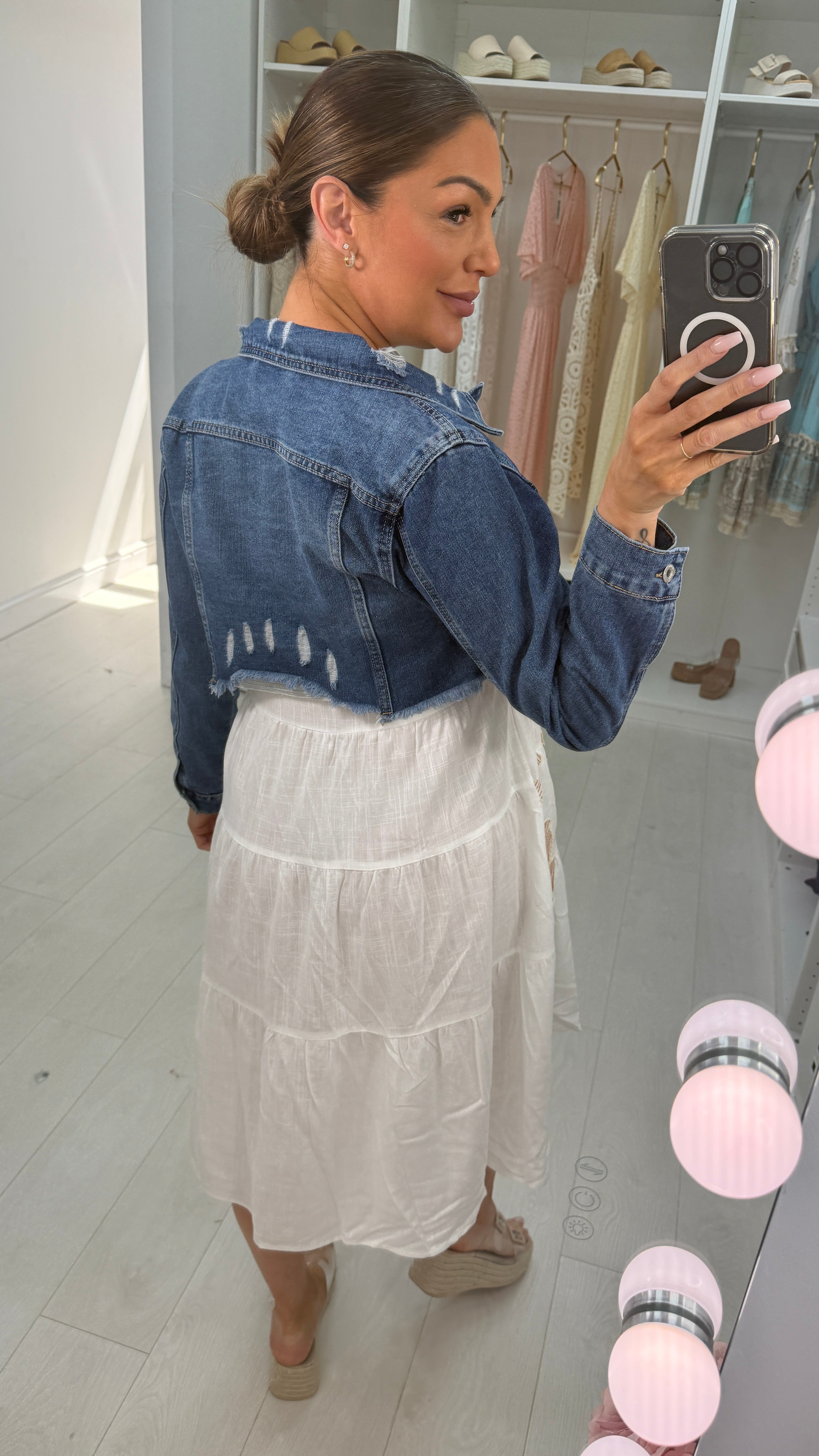 Kimora Distressed Cropped Denim Jacket