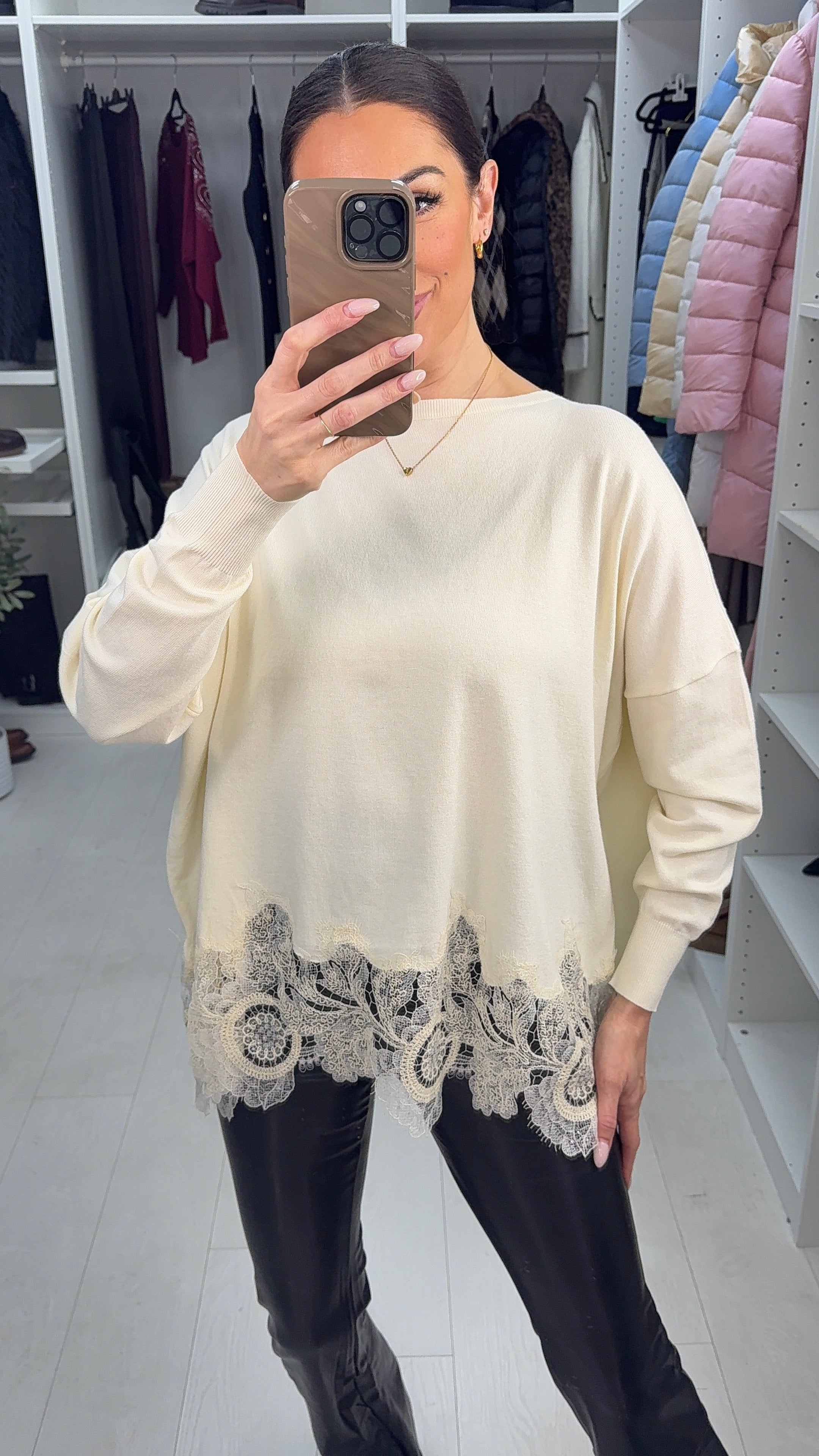 Daisy Embellished Lace Hem Loose Fit Jumper