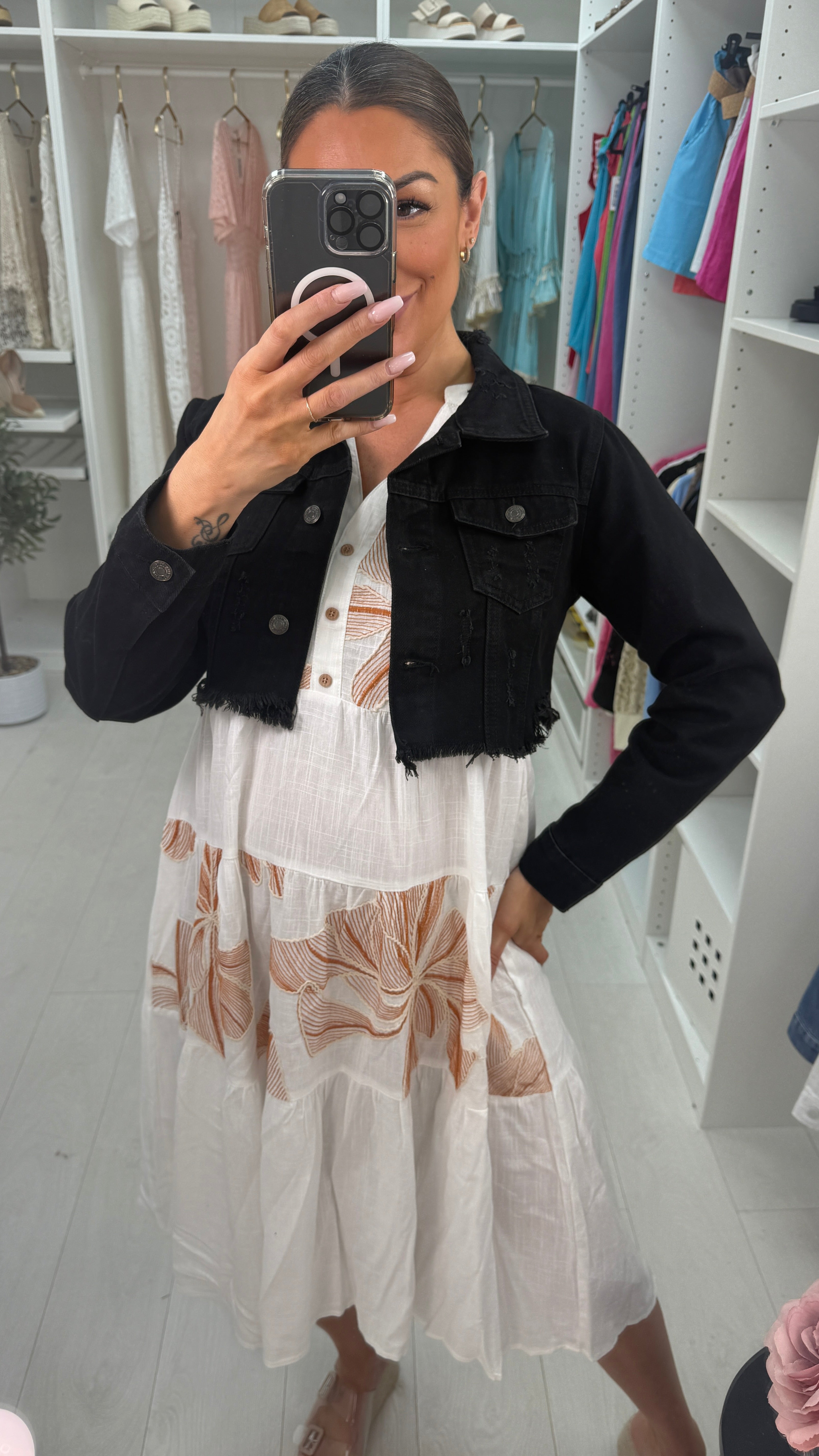 Kimora Distressed Cropped Denim Jacket