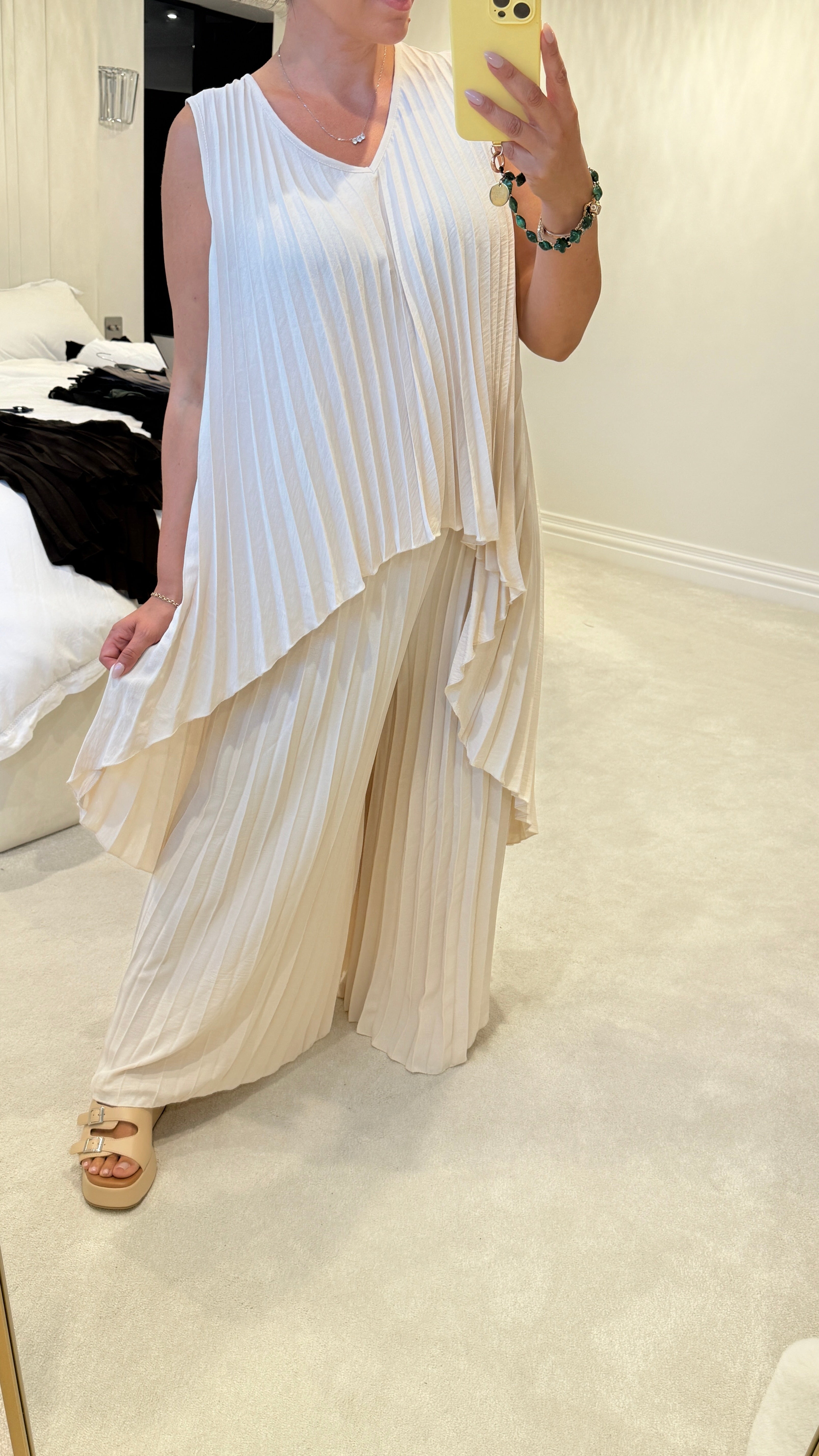 Jilly Pleated Asymmetric V Neck Co-Ord Set