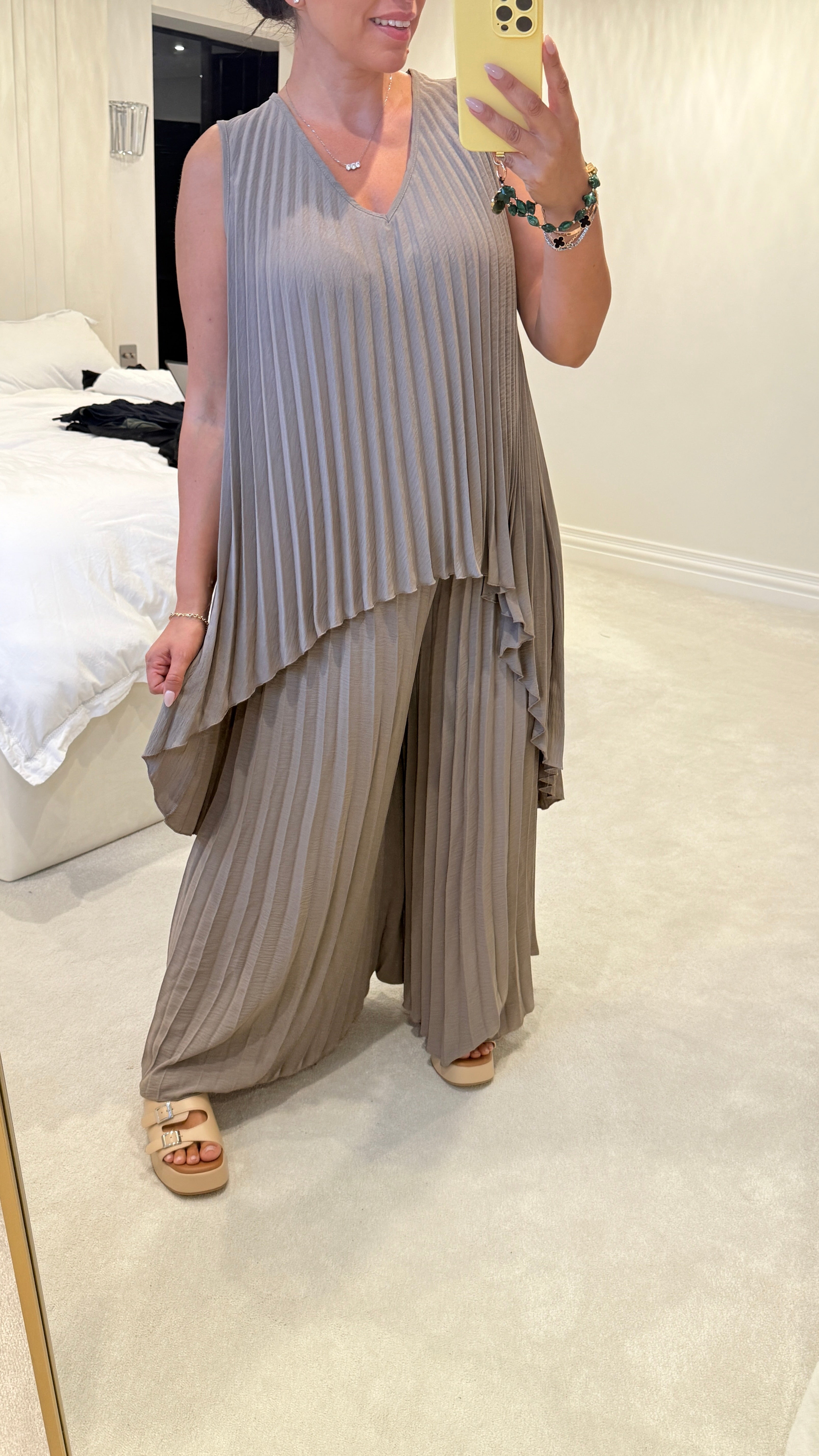 Jilly Pleated Asymmetric V Neck Co-Ord Set