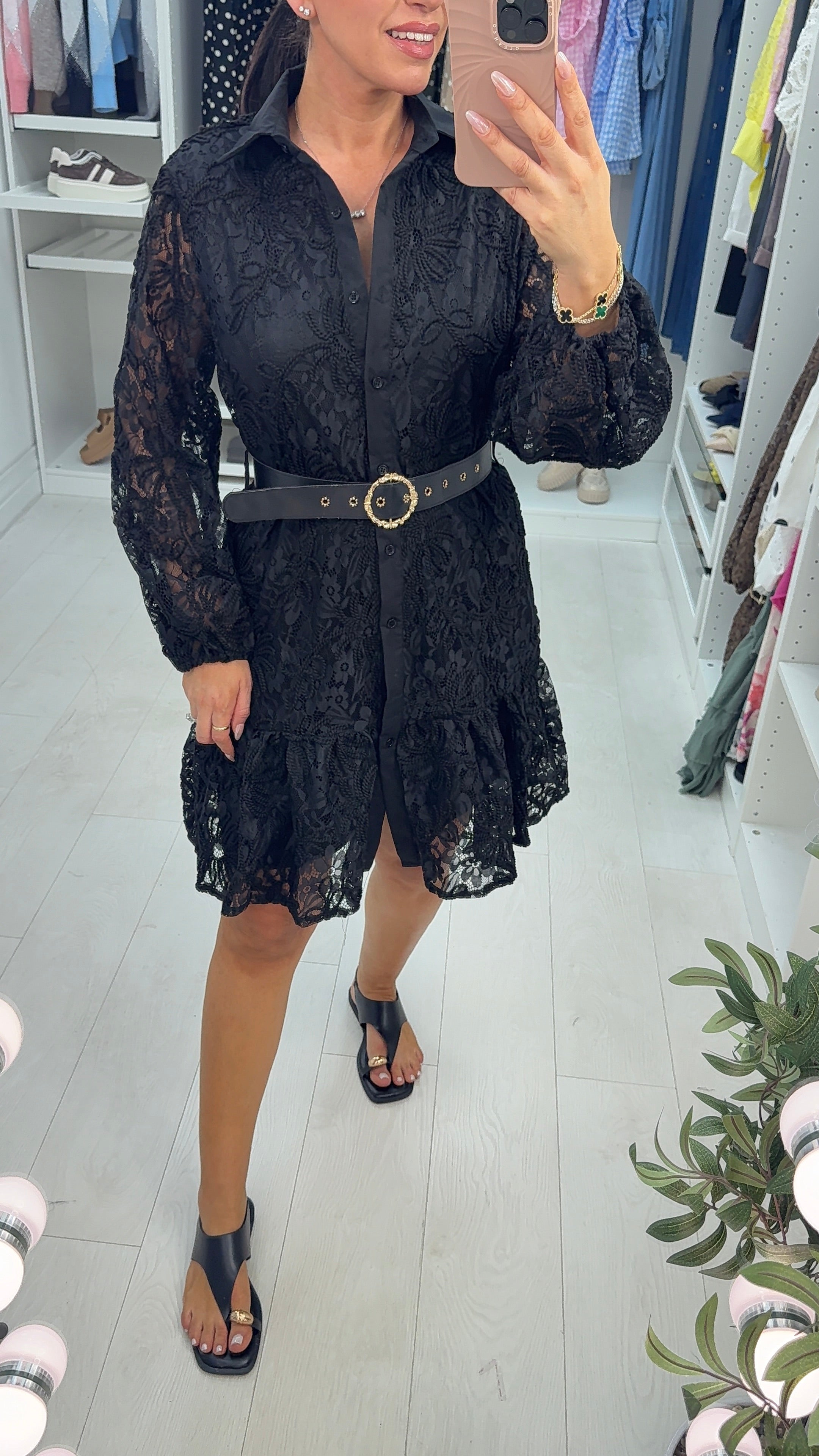 Narcisa Embroidered Lace Belted Smock Dress