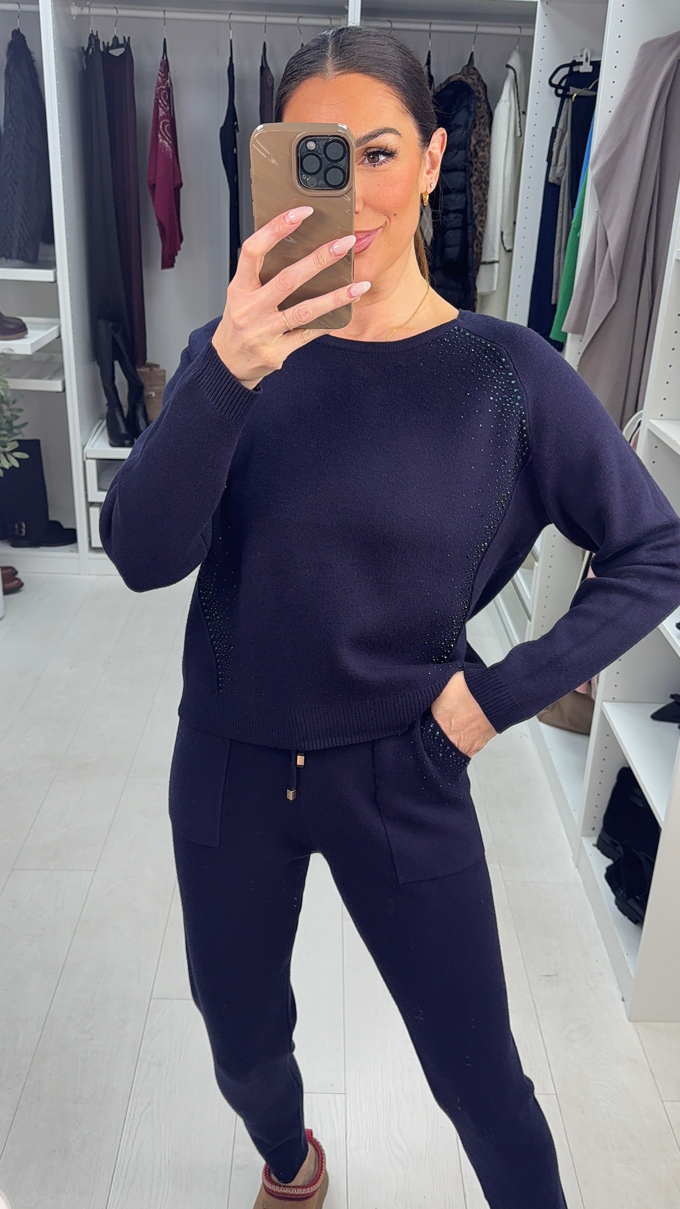 Janine Super Soft Diamante Detail Knitted Loungewear Set