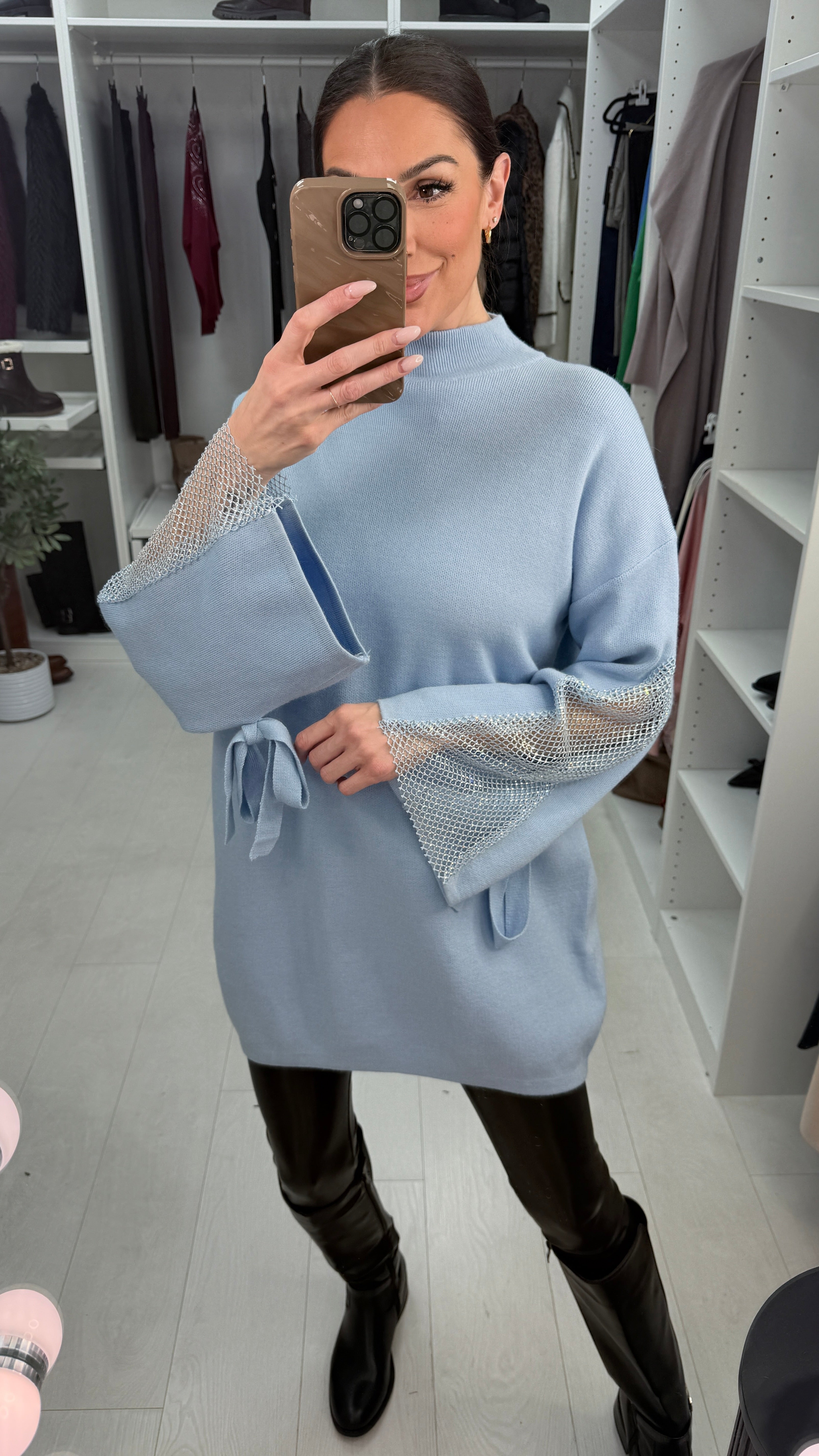 Shelby Oversized Studded Bell Sleeve Tie Waist Knit Jumper