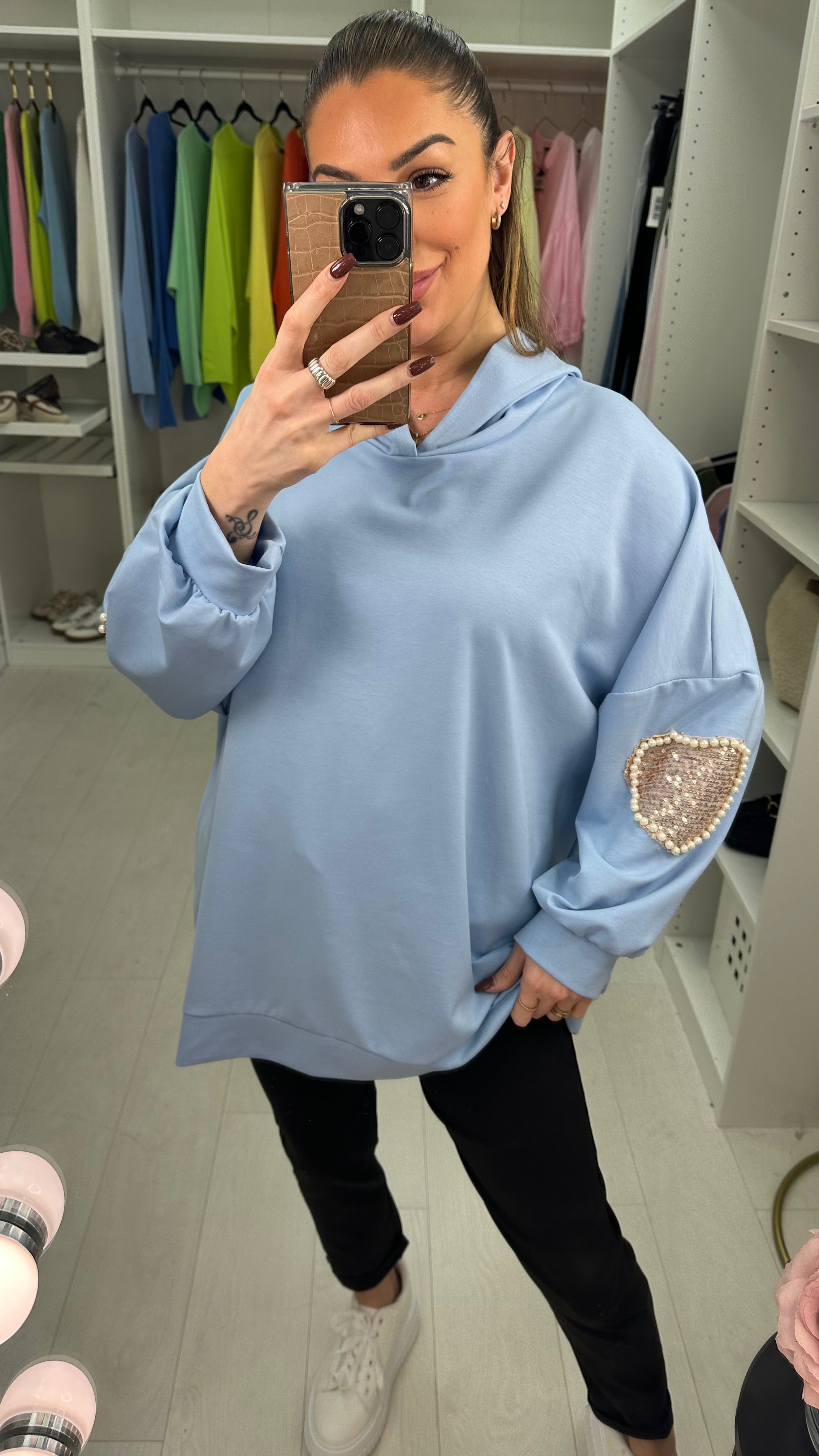 Michelle Embellished Sleeve Loose Fit Hoodie