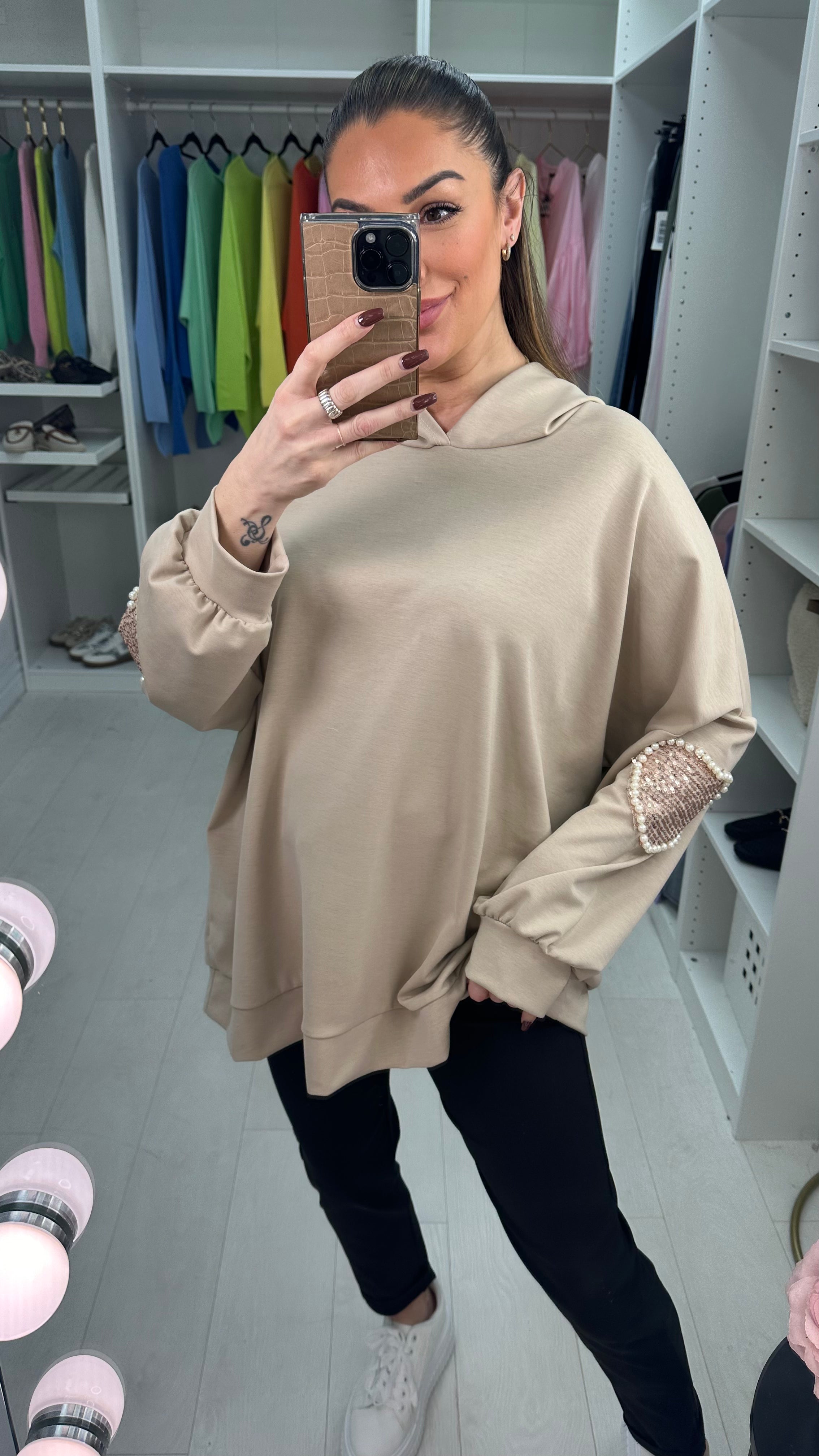 Michelle Embellished Sleeve Loose Fit Hoodie