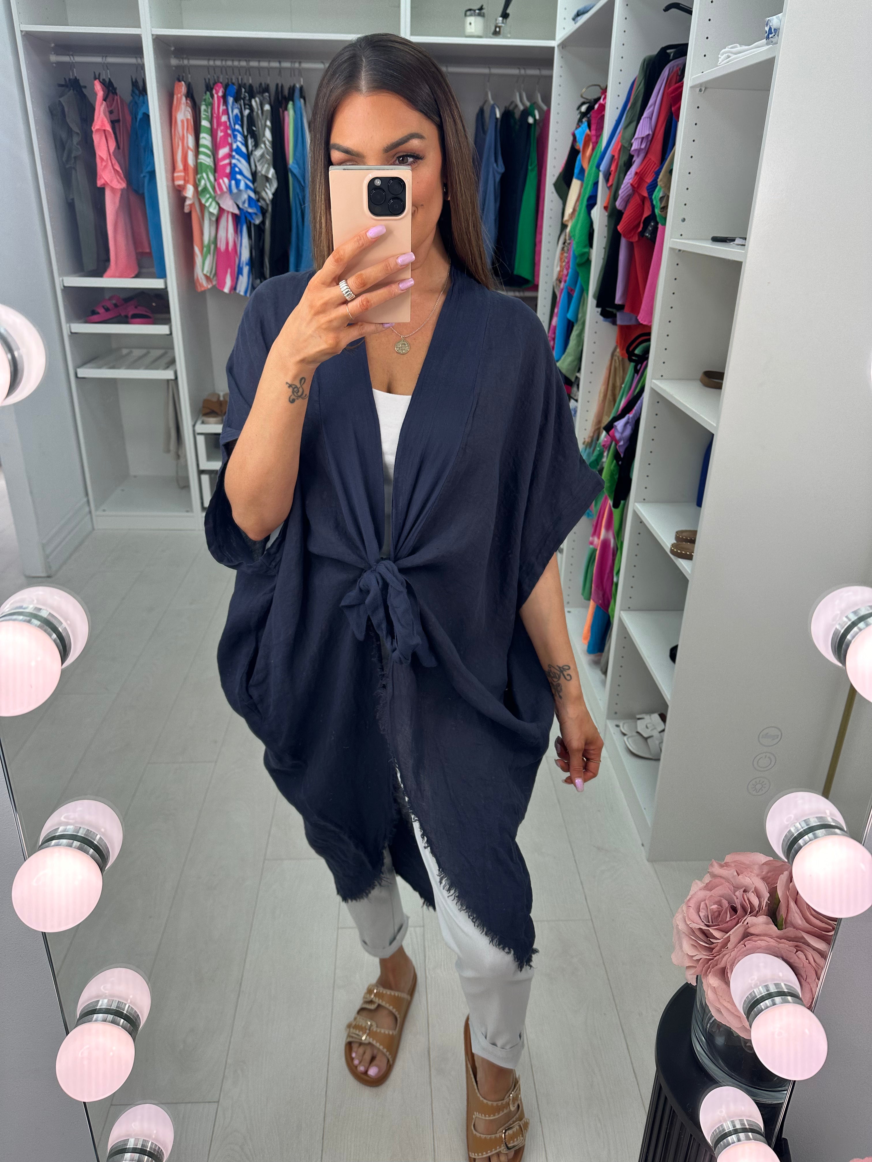 Adelaide Plain Tie Front Oversized Throw Over