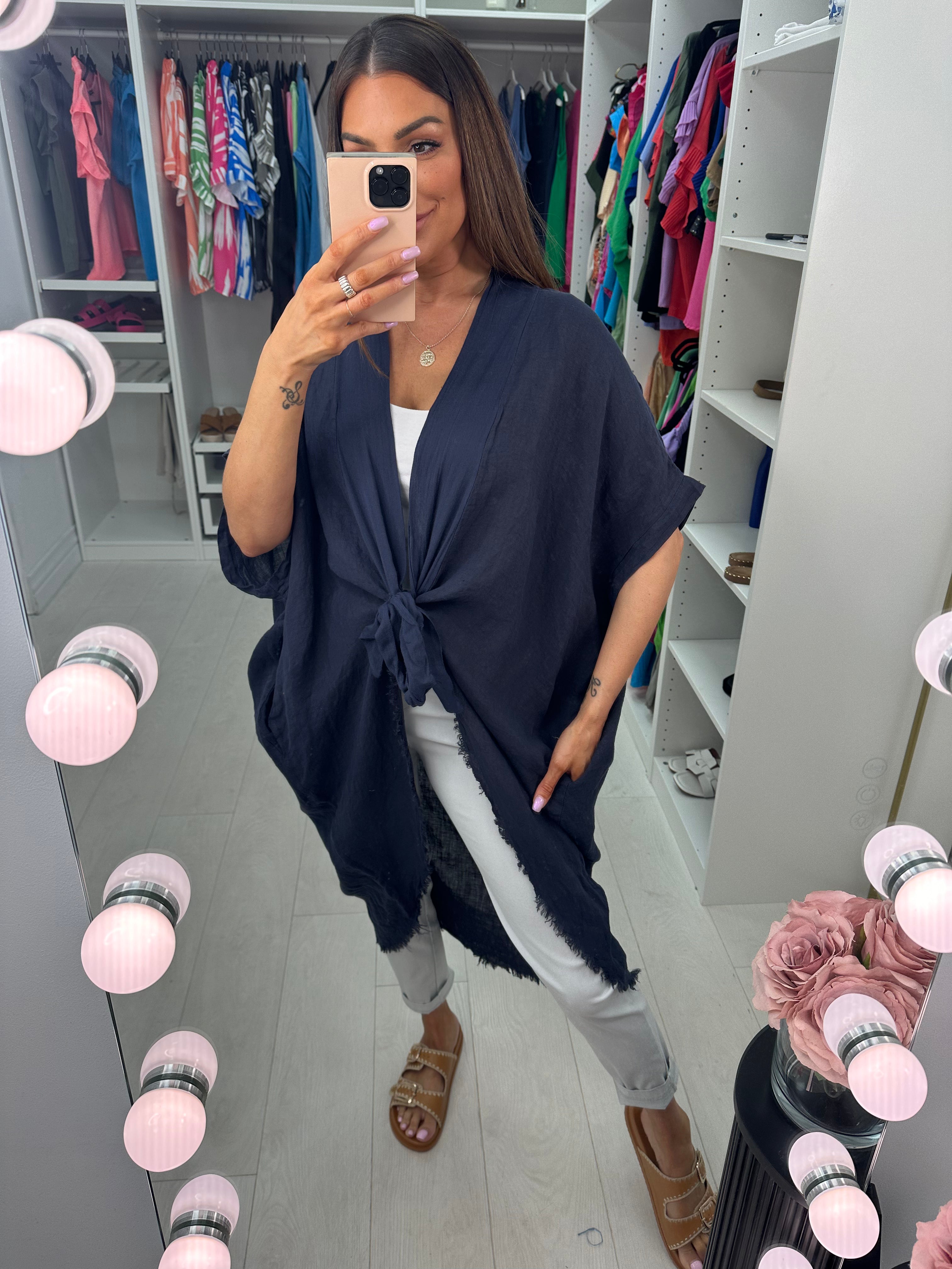 Adelaide Plain Tie Front Oversized Throw Over