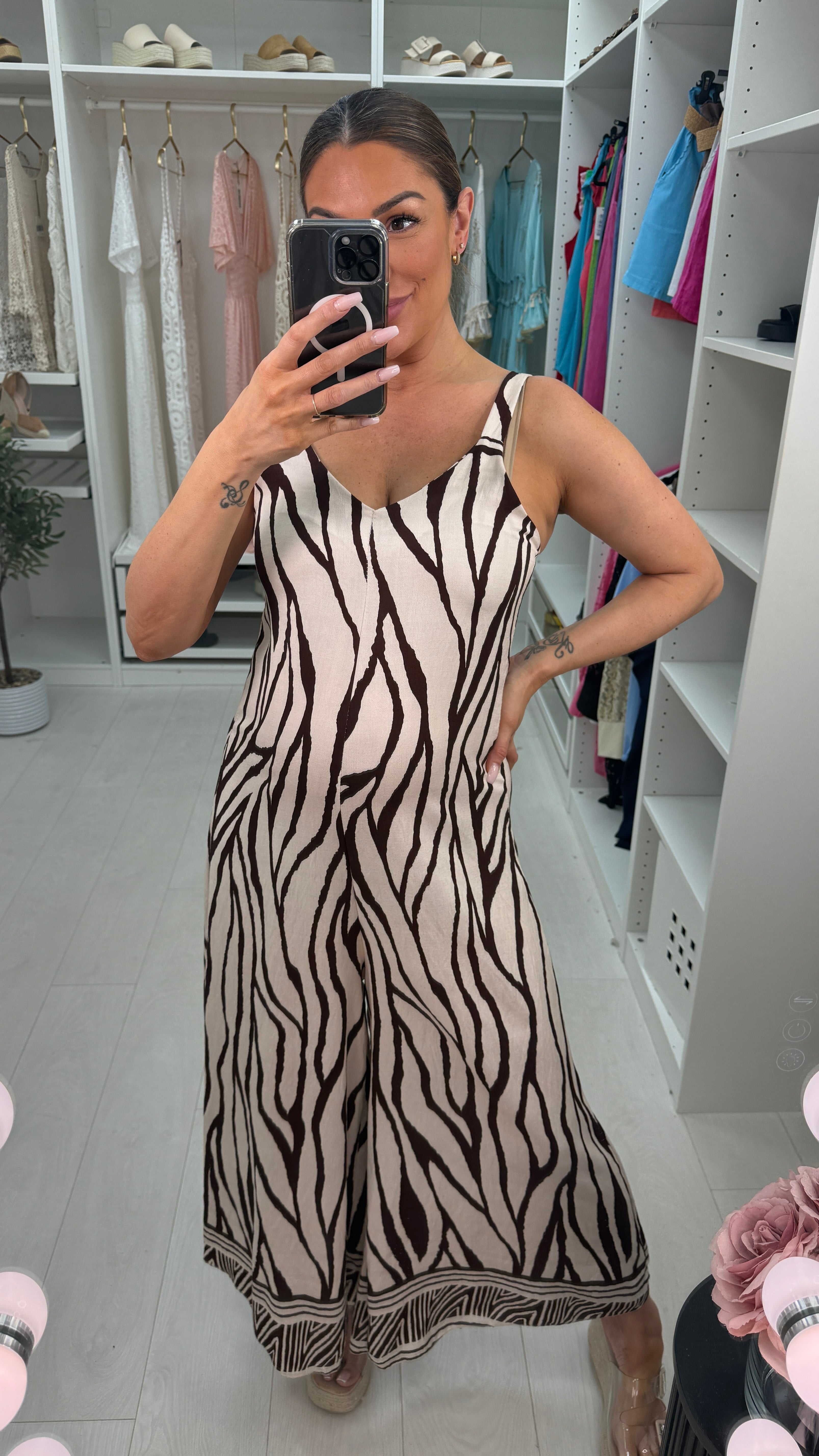 Solane Abstract Print Loose Fit Wide Leg Jumpsuit