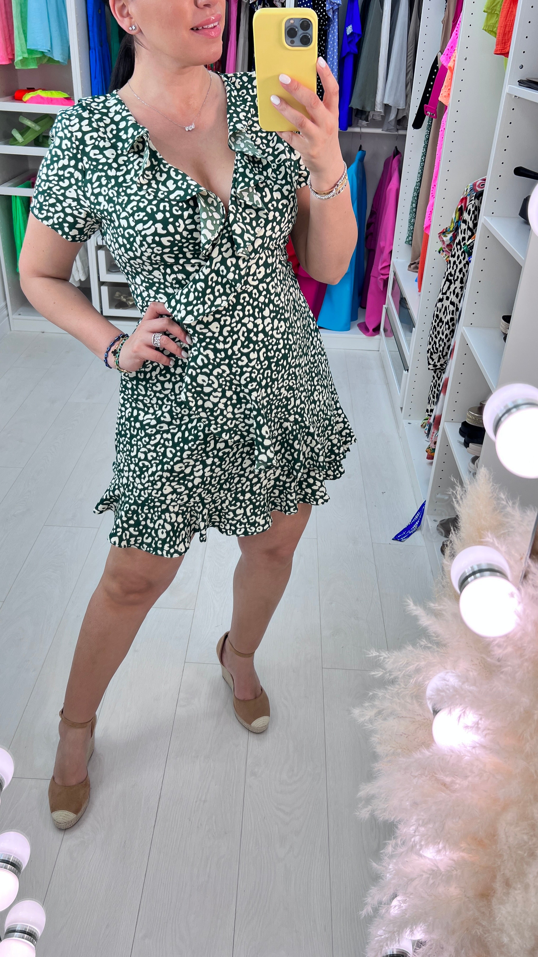 Alessia Emerald Cheetah Print Ruffle Dress
