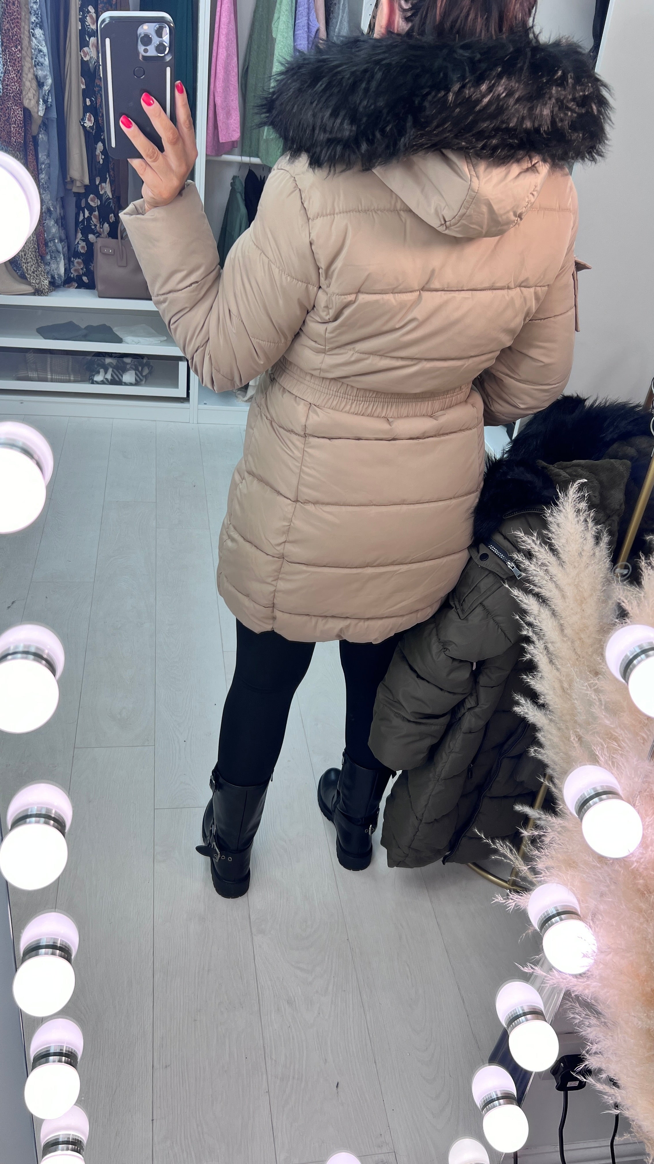 Trixie Beige Faux Fur Hooded Coat