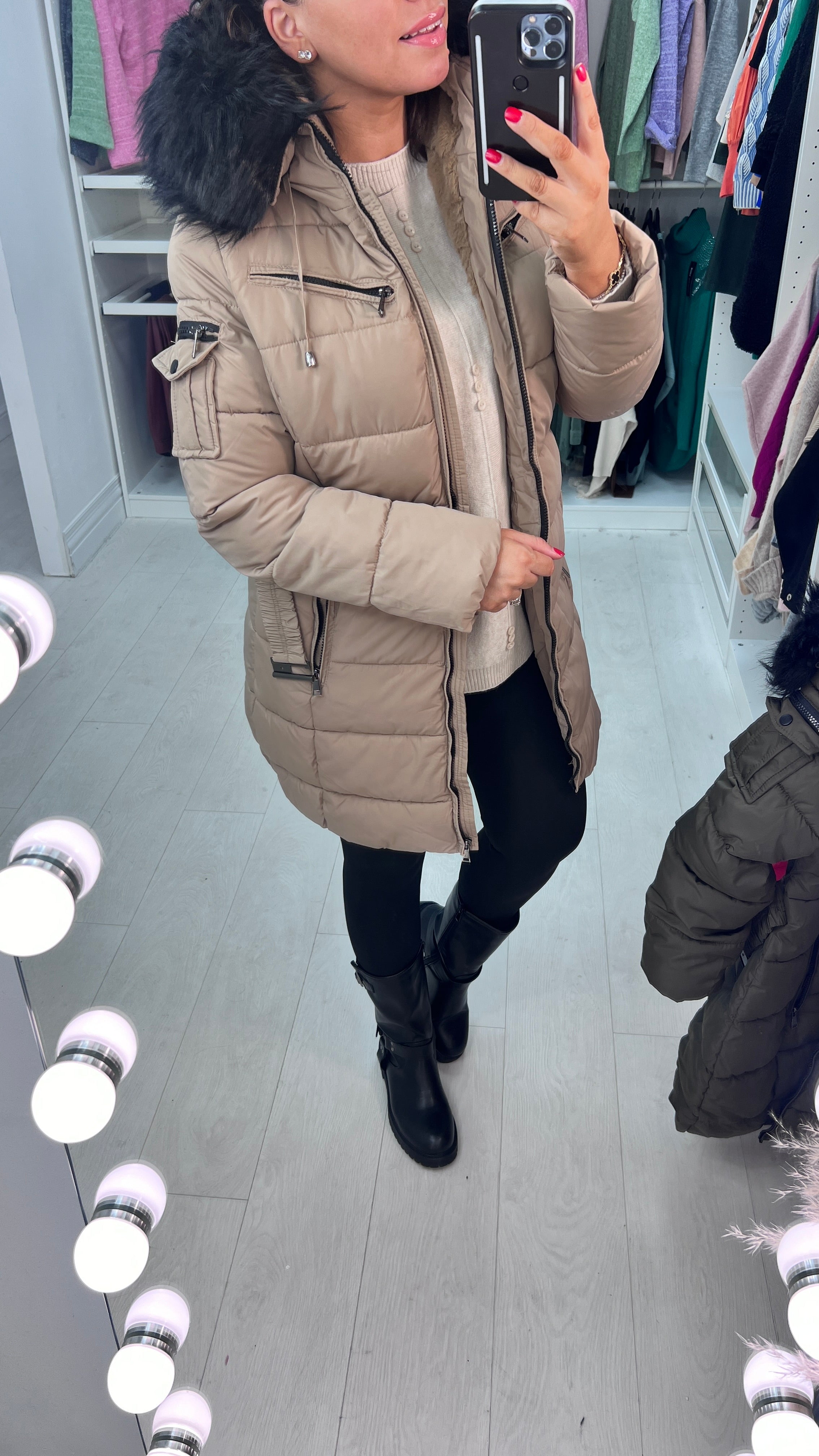 Trixie Beige Faux Fur Hooded Coat