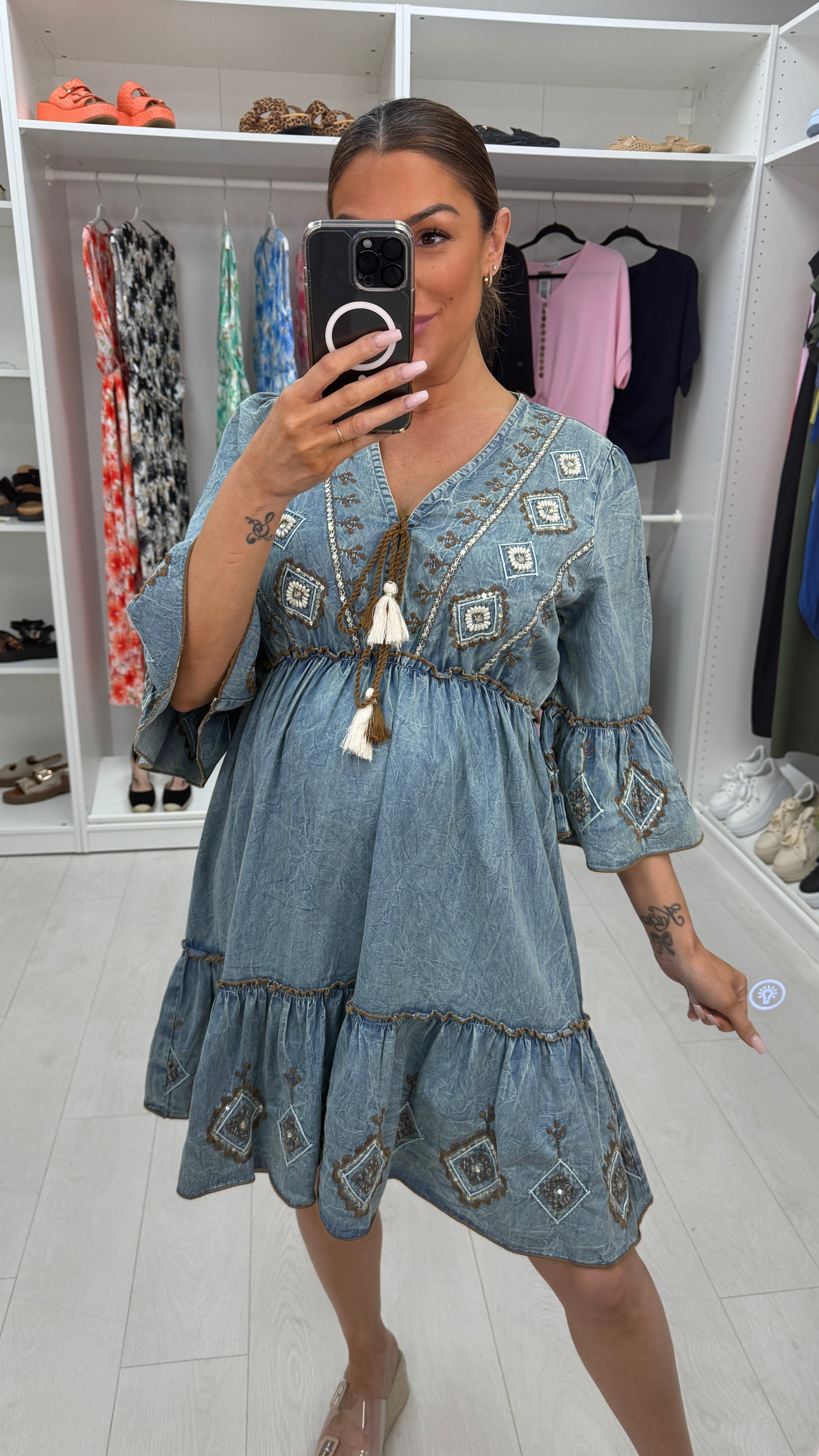 Alabama Floral Embroidery V-Neck Dress