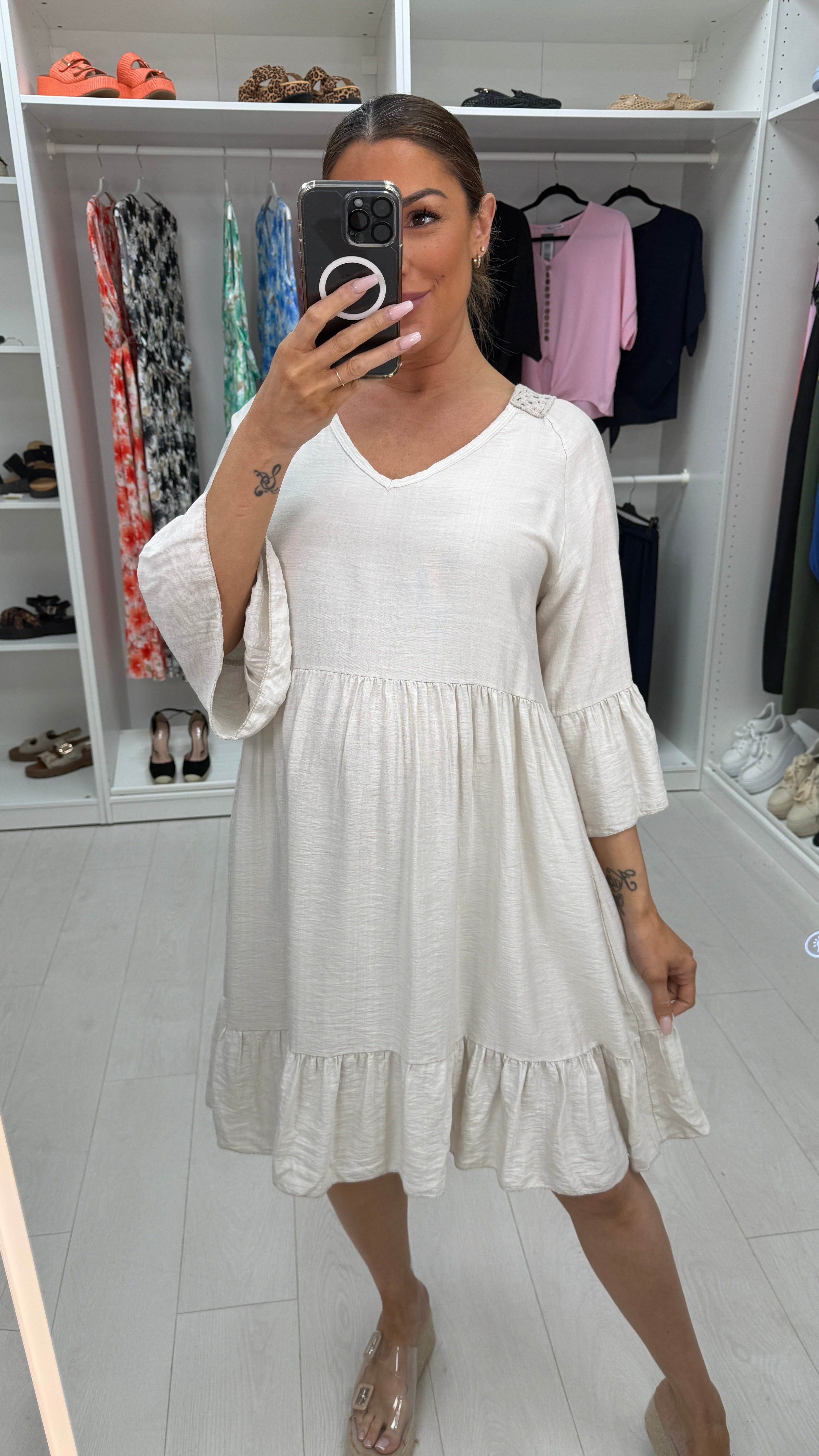 Helia Plain Crochet Back Smock Dress
