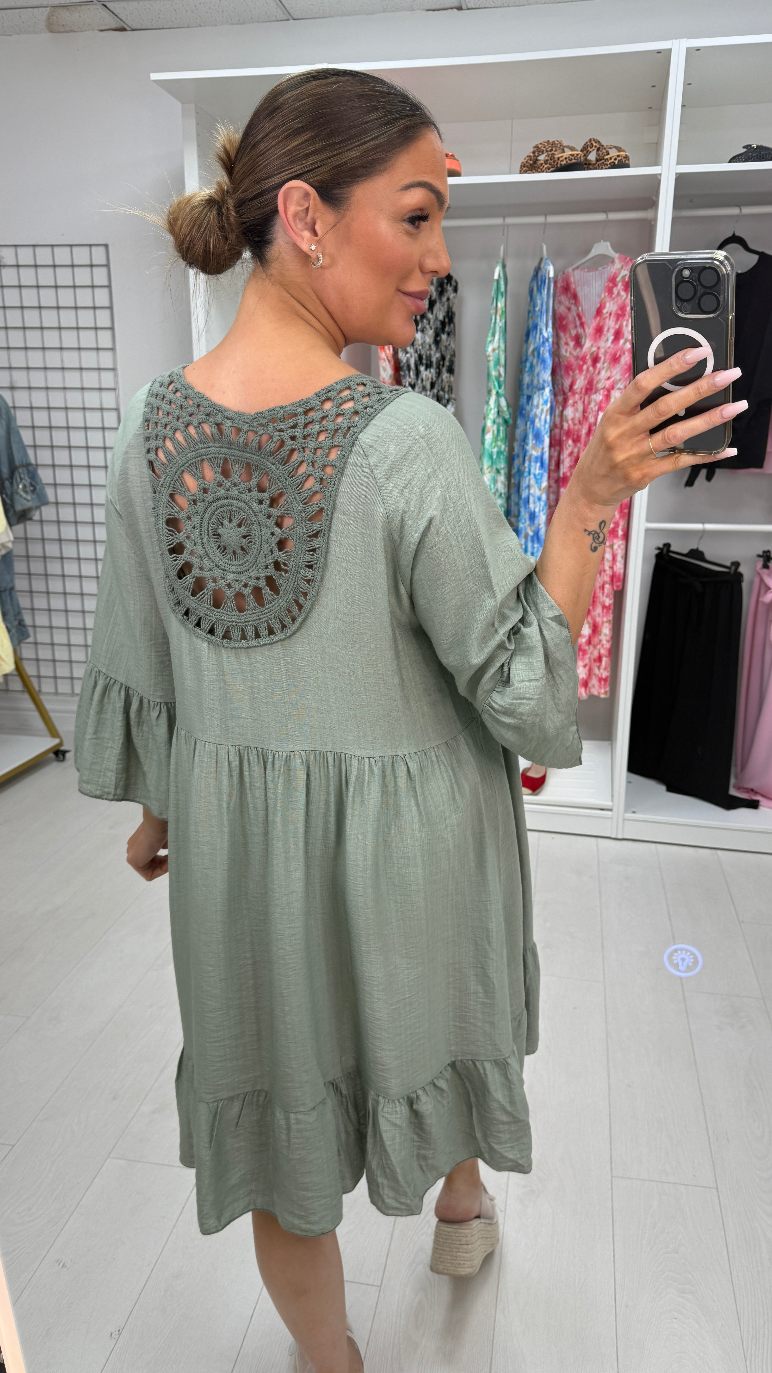 Helia Plain Crochet Back Smock Dress