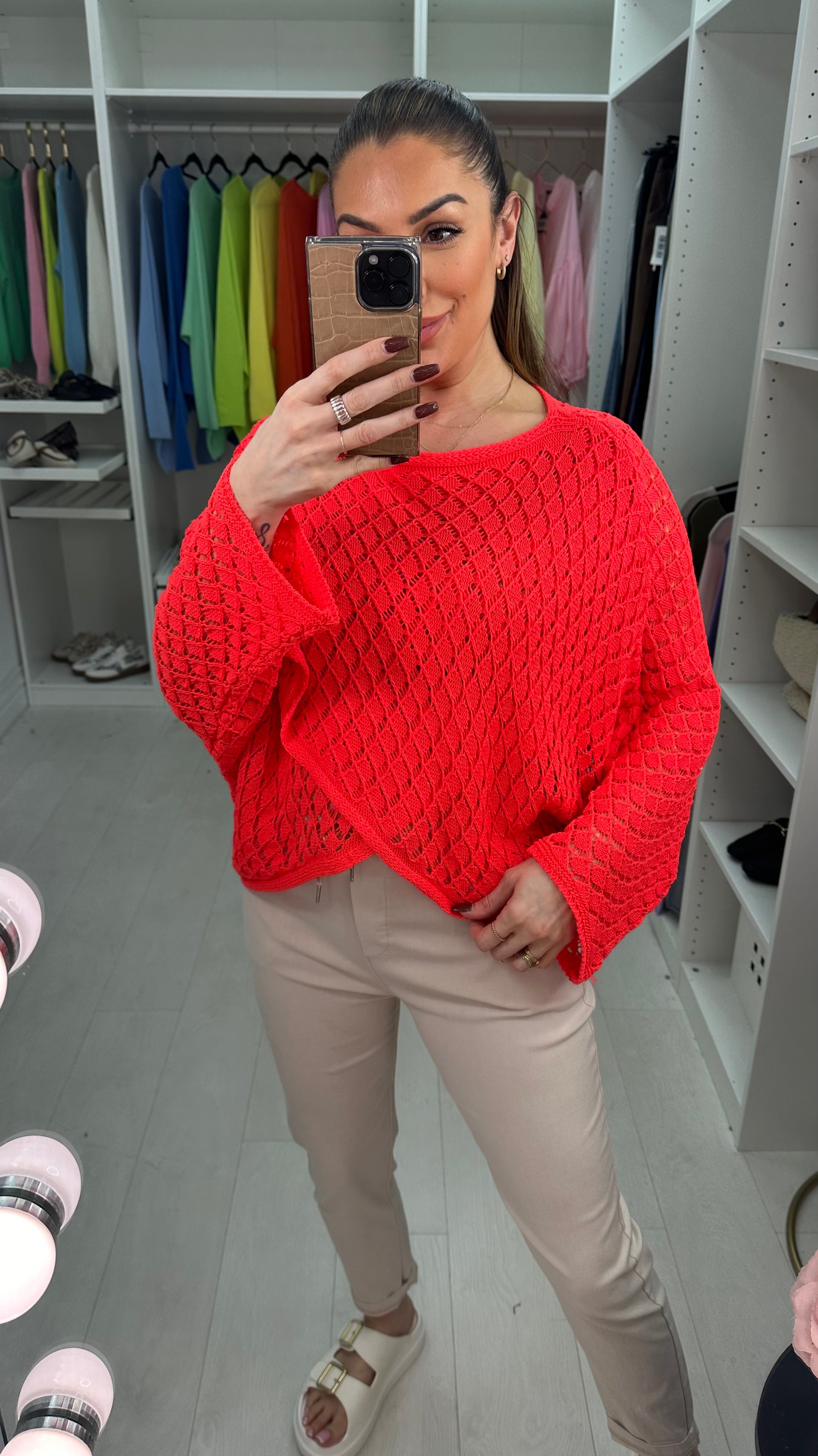 Caitlin Crochet Loose Fit Wrap Over Knit Top